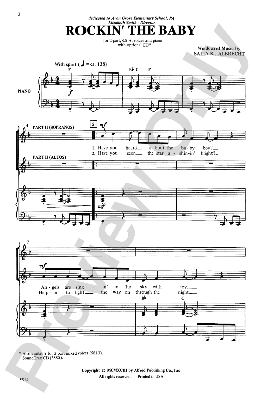 Rockin' the Baby: 2-Part/SSA Choral Octavo