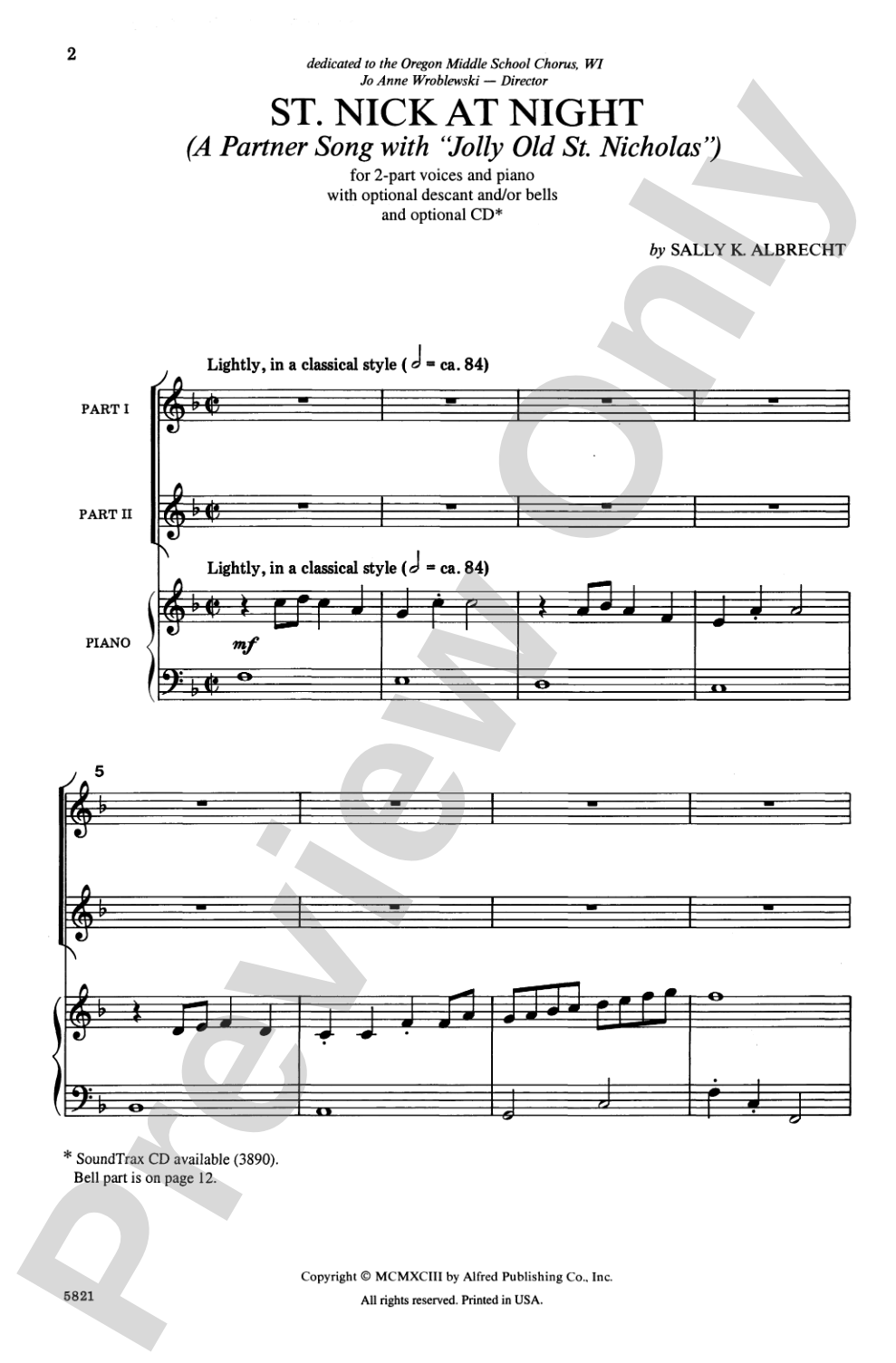 St. Nick at Night (Jolly Old St. Nicholas): 2-Part Choral Octavo