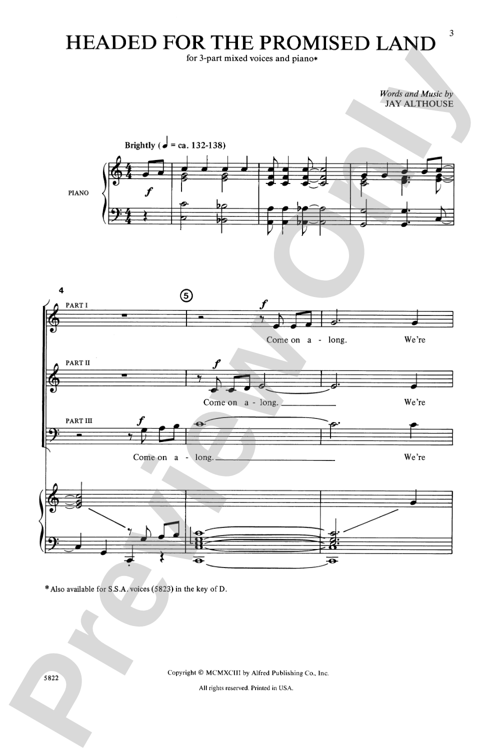 Headed for the Promised Land: 3-Part Mixed Choral Octavo