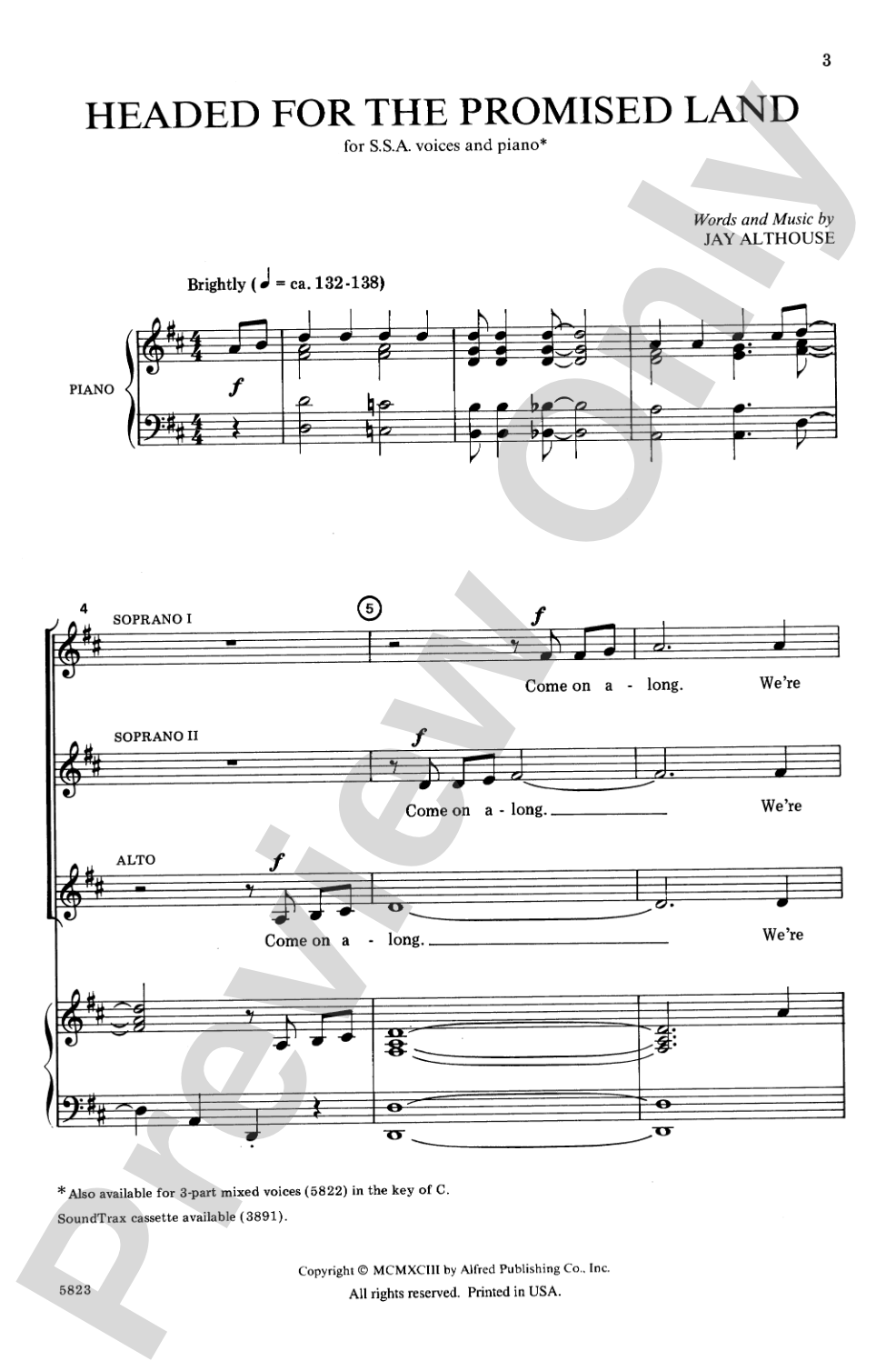 Headed for the Promised Land: SSA Choral Octavo