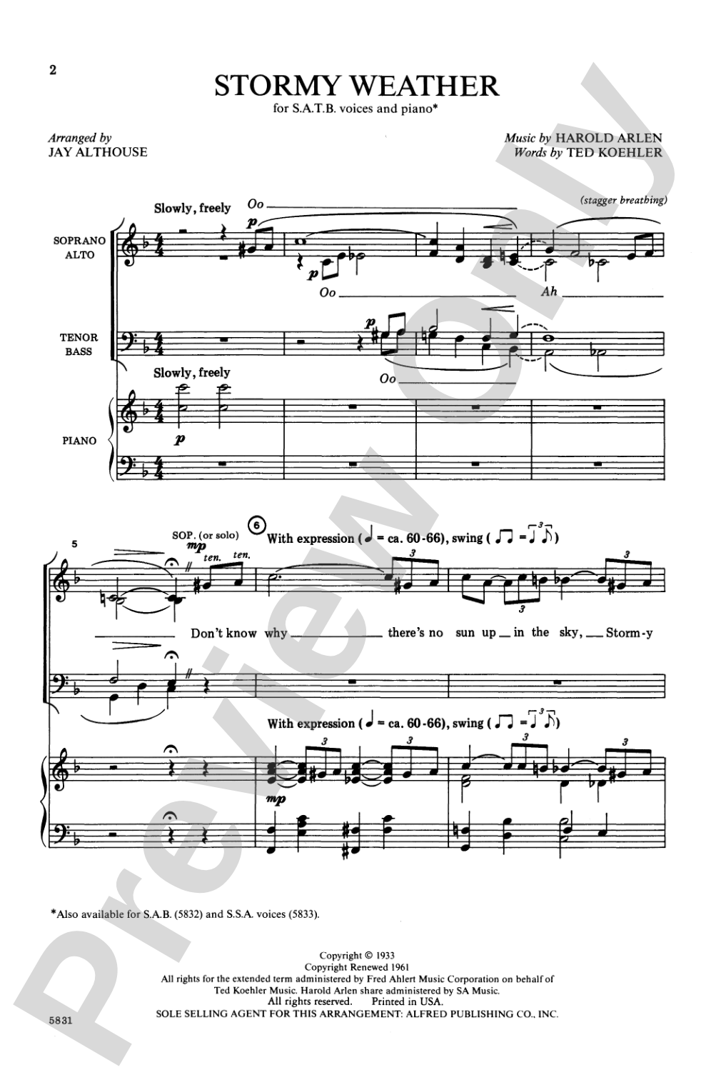 Stormy Weather: SATB Choral Octavo