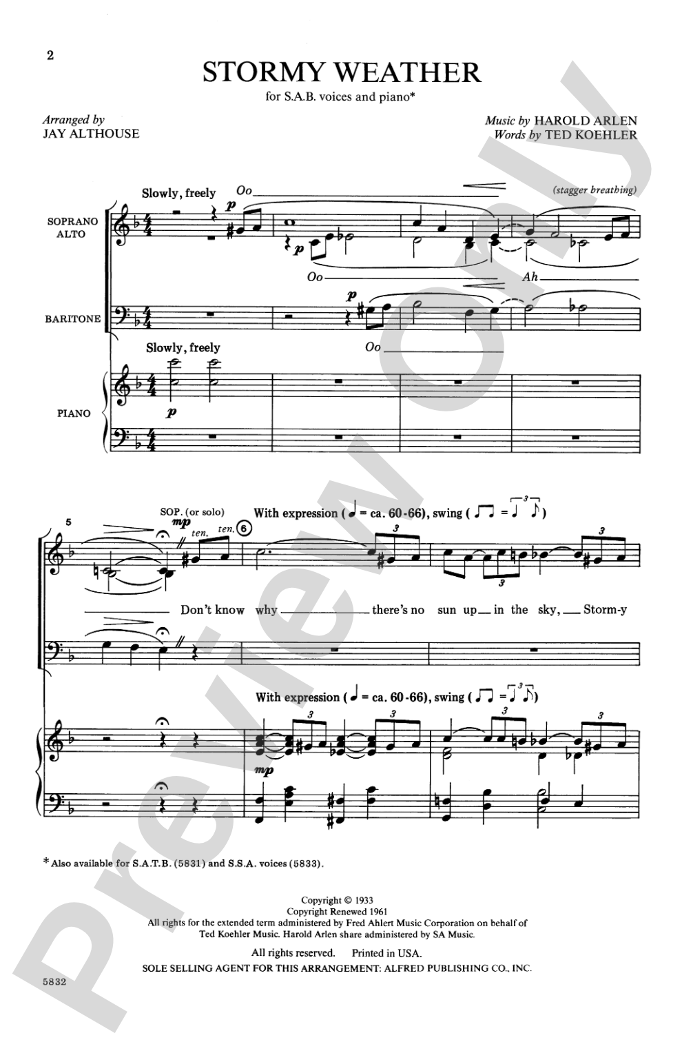 Stormy Weather: SAB Choral Octavo