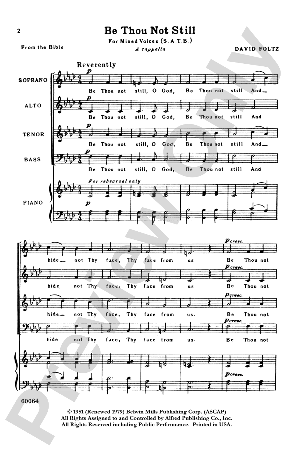 Be Thou Not Still: SATB, <i>a cappella</i> Choral Octavo
