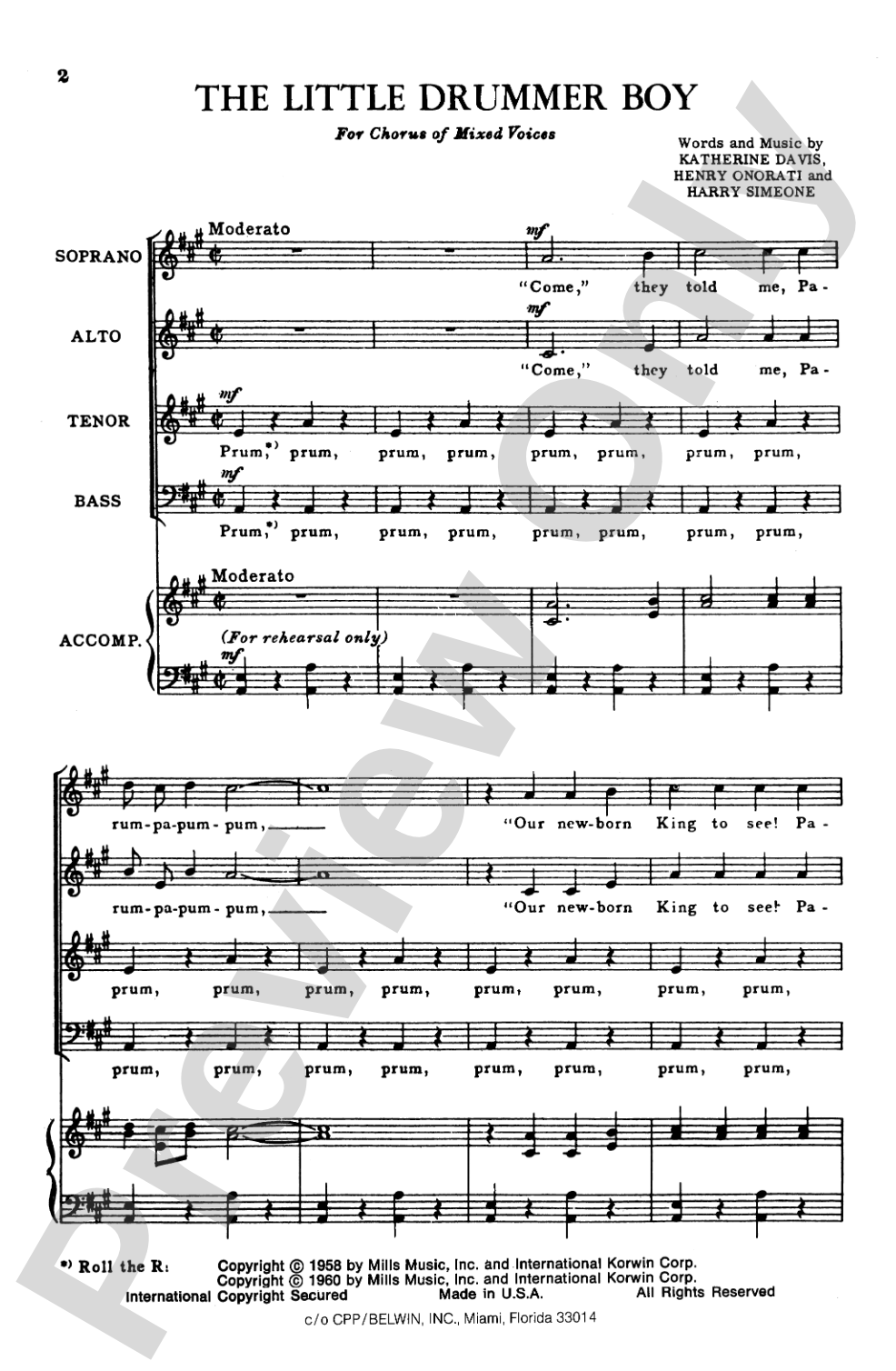 The Little Drummer Boy: SATB Choral Octavo