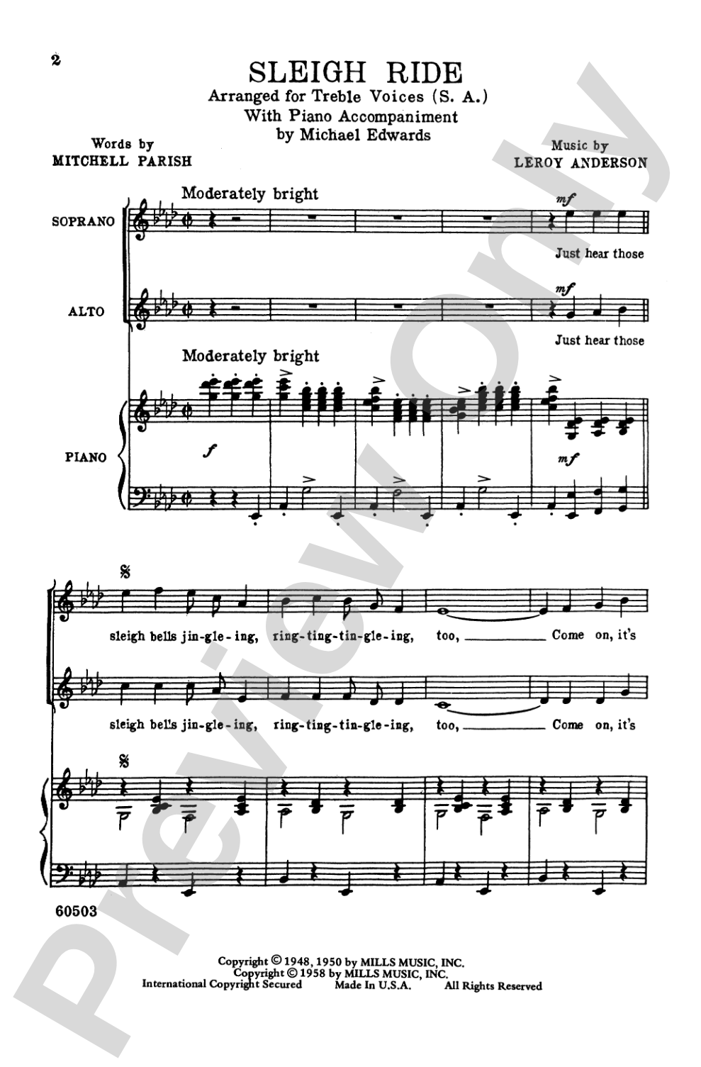 Sleigh Ride: SA Choral Octavo