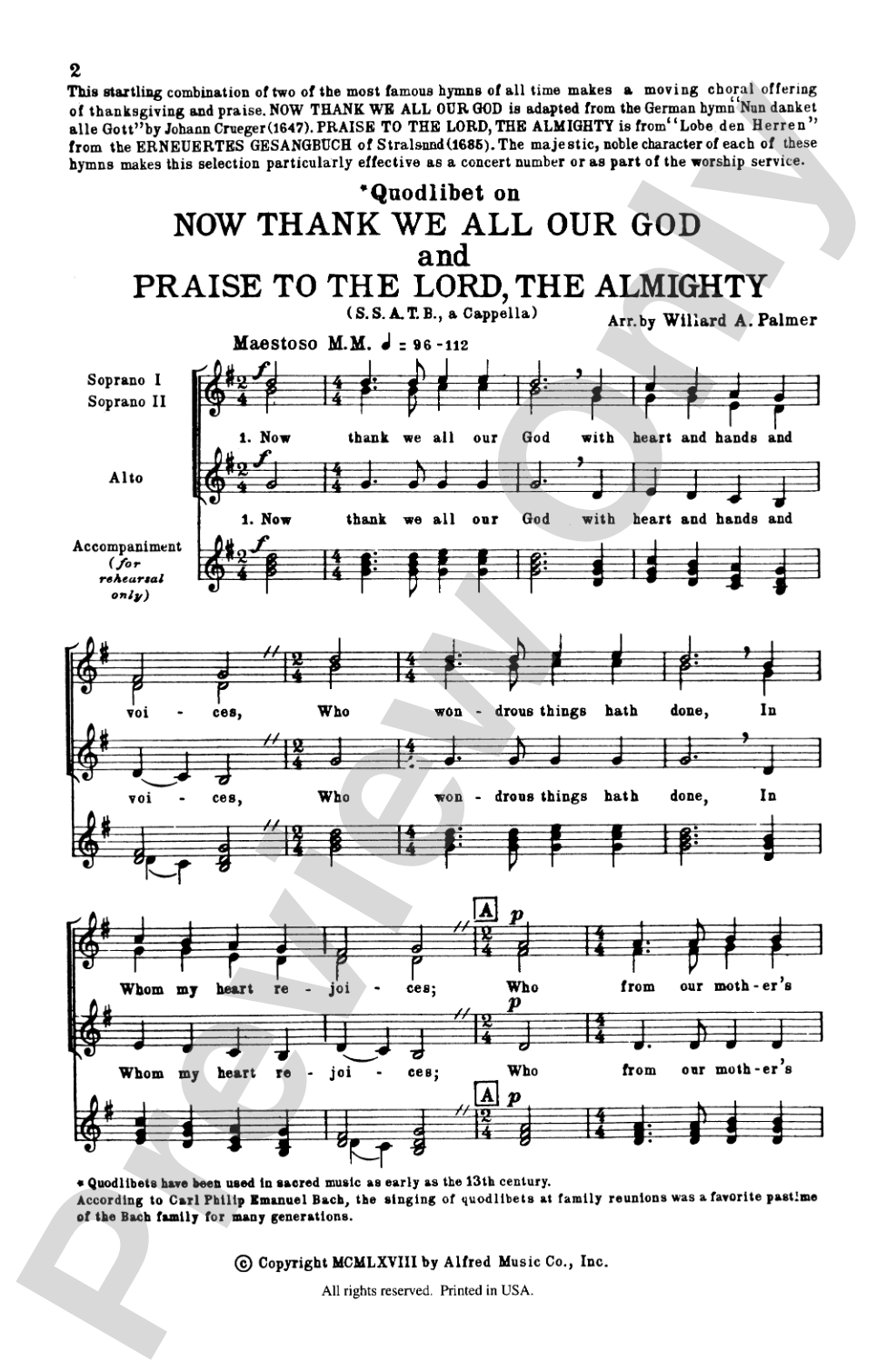 Now Thank We All Our God and Praise to the Lord, the Almighty: SSATB Choral Octavo