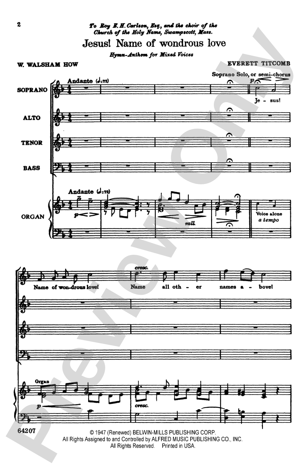 Jesus! Name of Wondrous Love: SATB Choral Octavo
