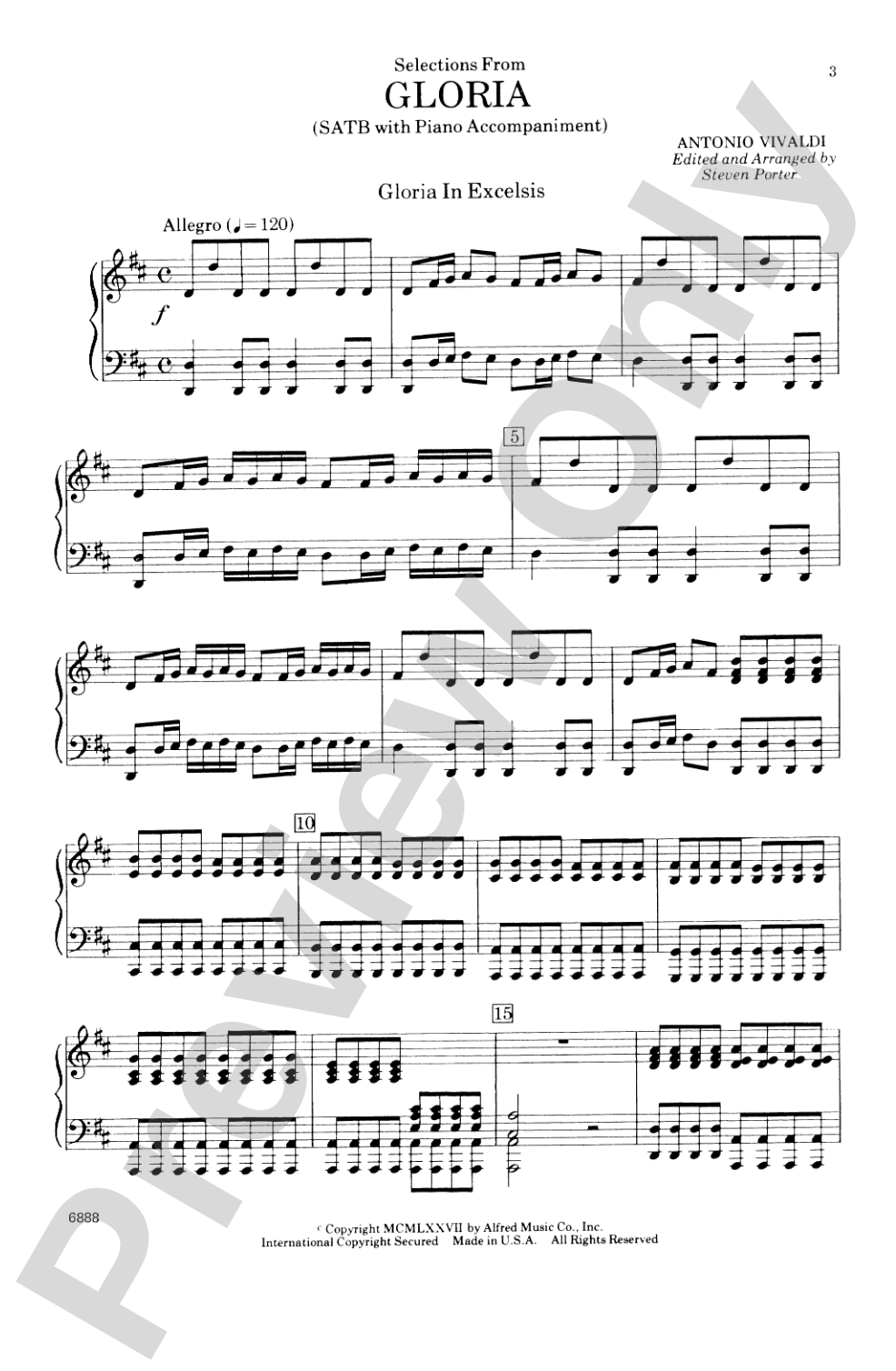 Gloria, Selections from (3 movements): SATB Choral Octavo