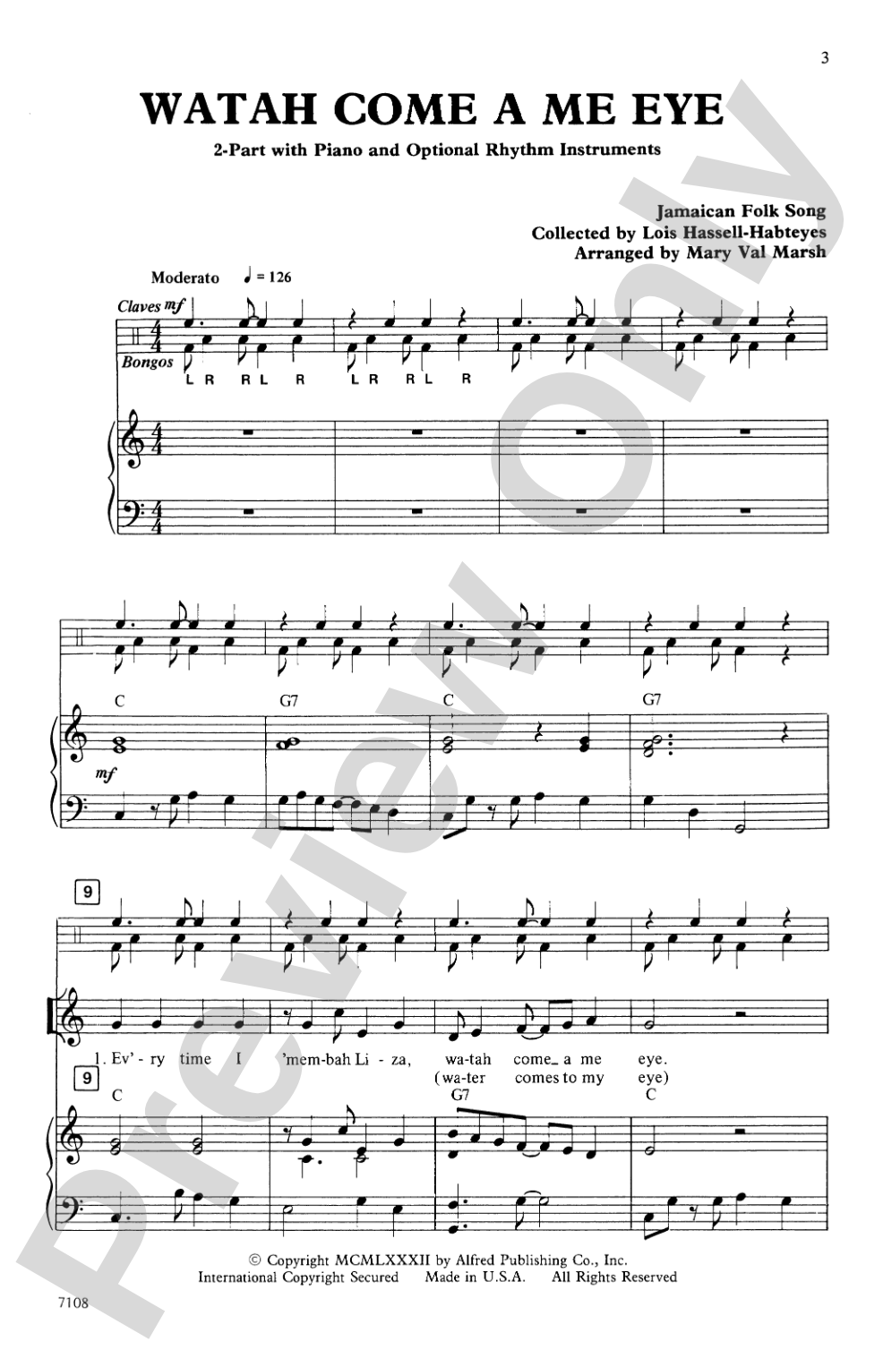 Watah Come a Me Eye: 2-Part Choral Octavo