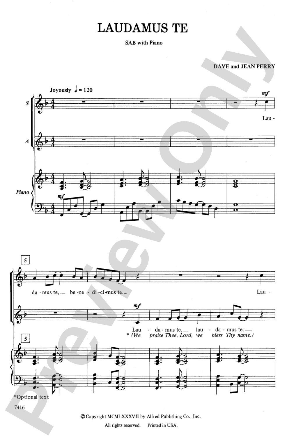 Laudamus Te: 3-Part Mixed Choral Octavo