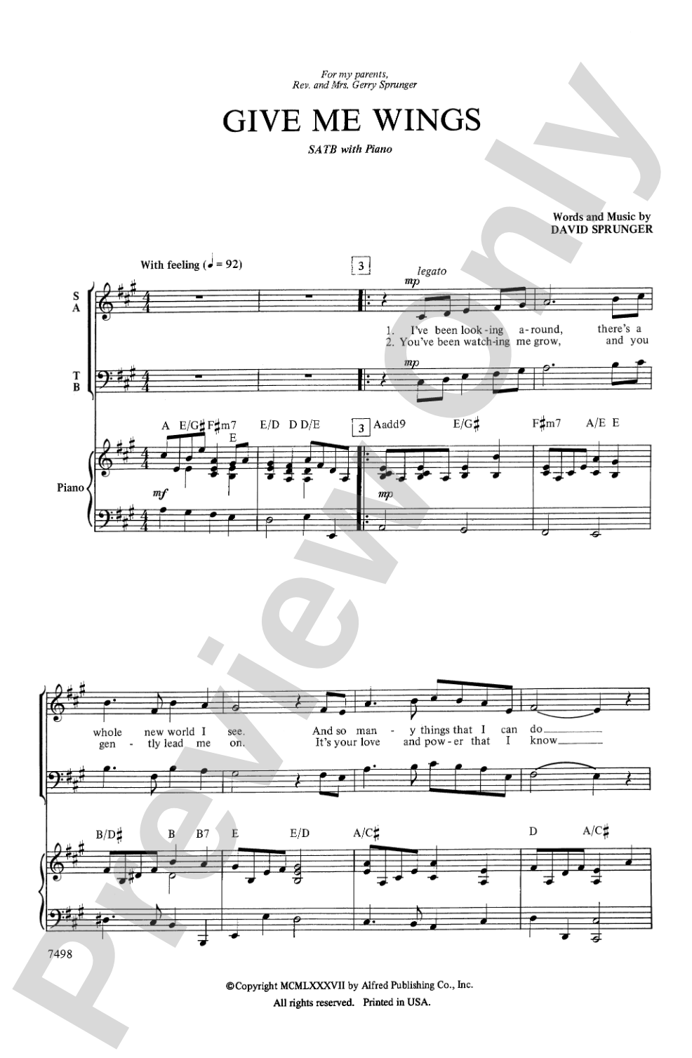 Give Me Wings: SATB Choral Octavo