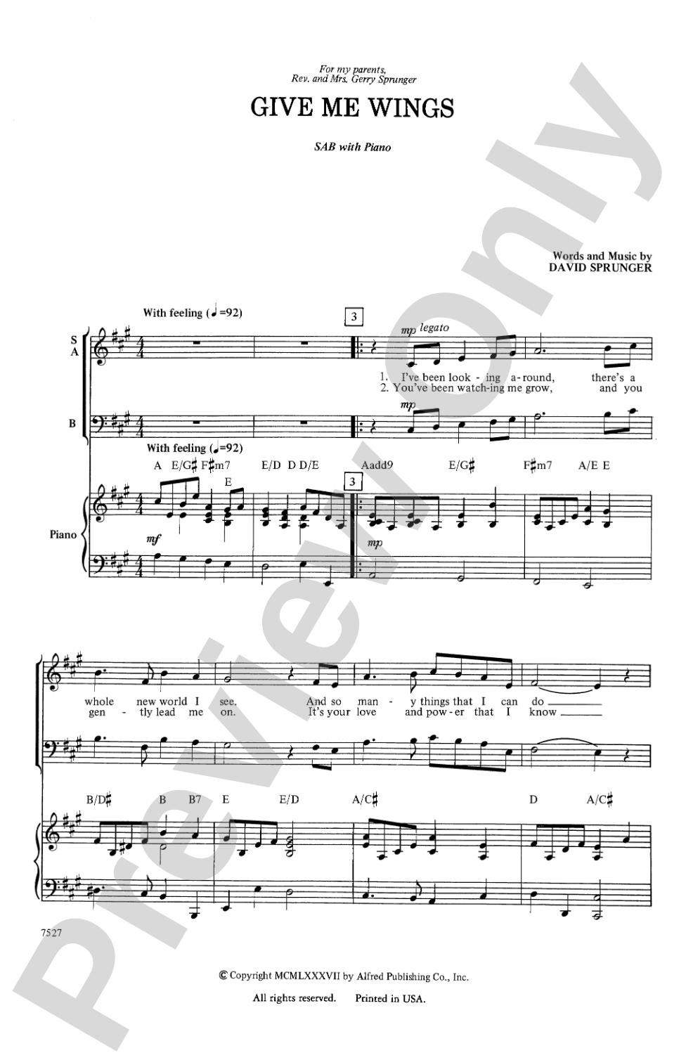 Give Me Wings: SAB Choral Octavo