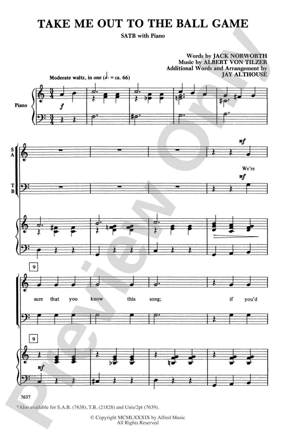 Take Me Out to the Ball Game: SATB Choral Octavo