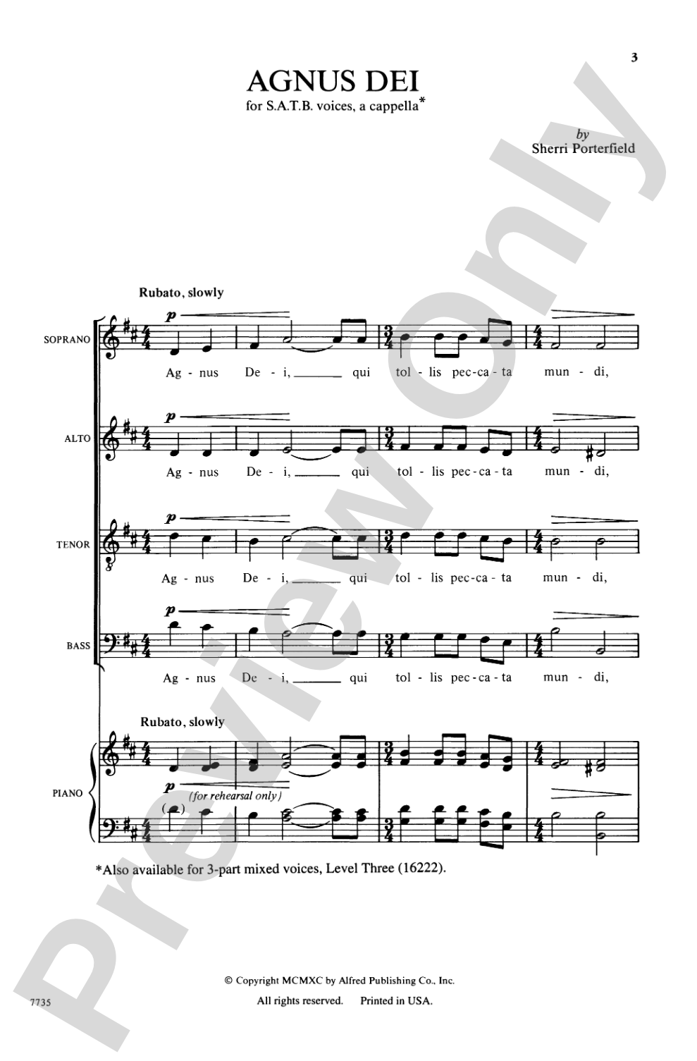 Agnus Dei: SATB, <I>a cappella</I> Choral Octavo