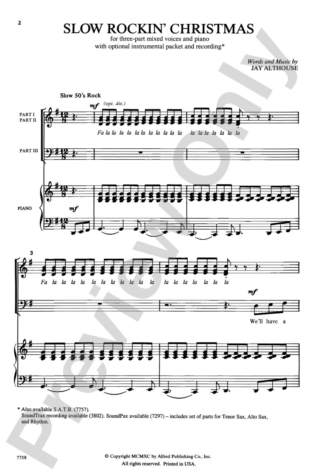 Slow Rockin' Christmas: 3-Part Mixed Choral Octavo