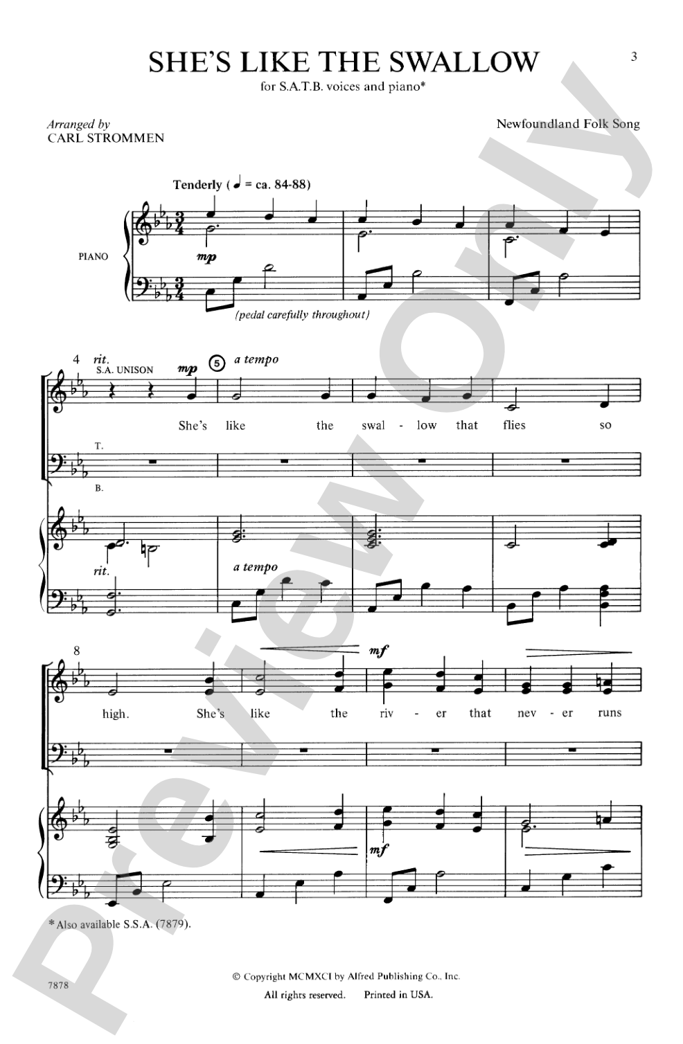 She's Like the Swallow: SATB Choral Octavo