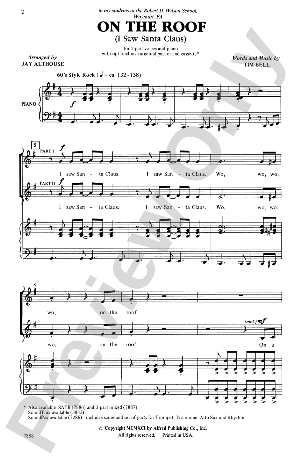 On the Roof (I Saw Santa Claus): 2-Part Choral Octavo
