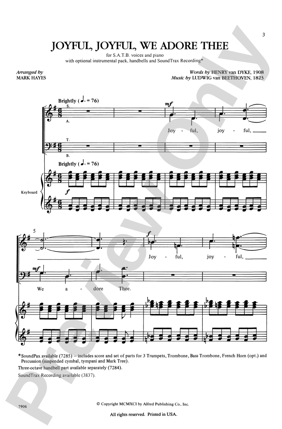 Joyful, Joyful, We Adore Thee: SATB Choral Octavo
