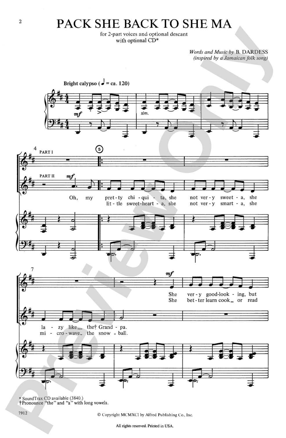Pack She Back to She Ma: 2-Part Choral Octavo