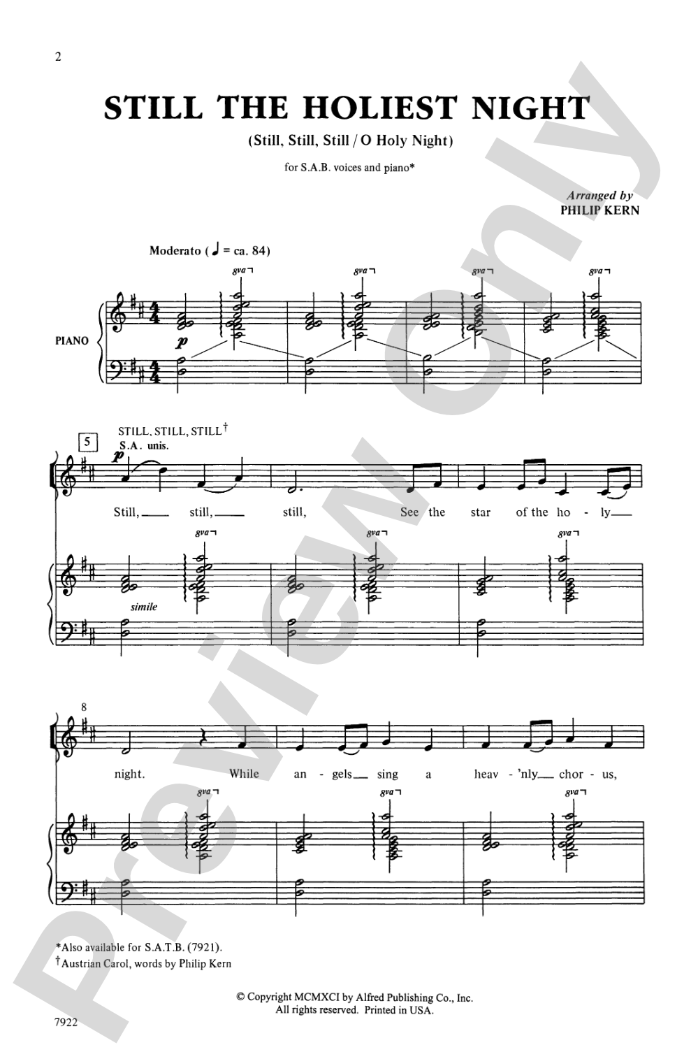 Still the Holiest Night: SAB Choral Octavo