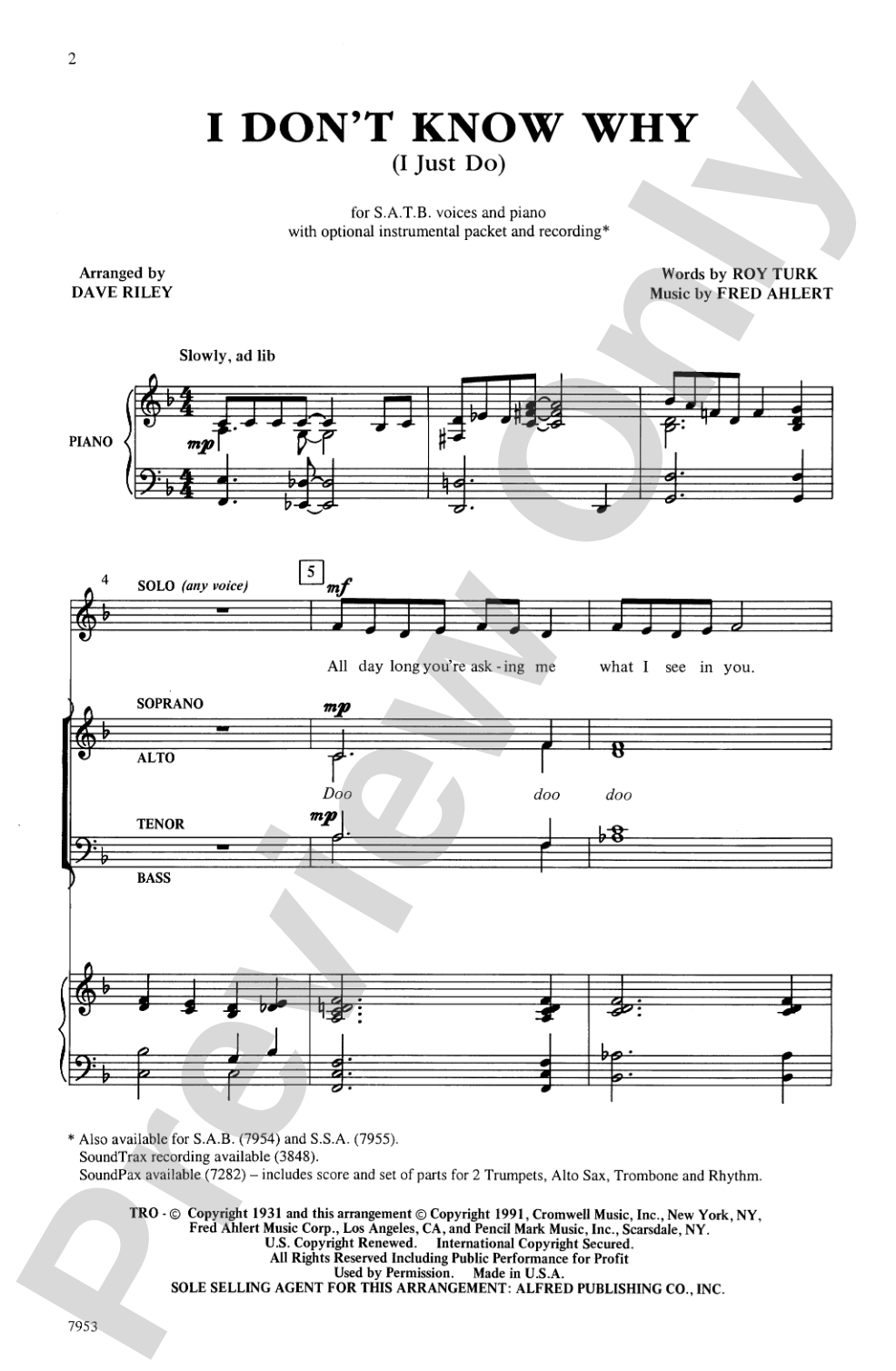 I Don't Know Why (I Just Do): SATB Choral Octavo