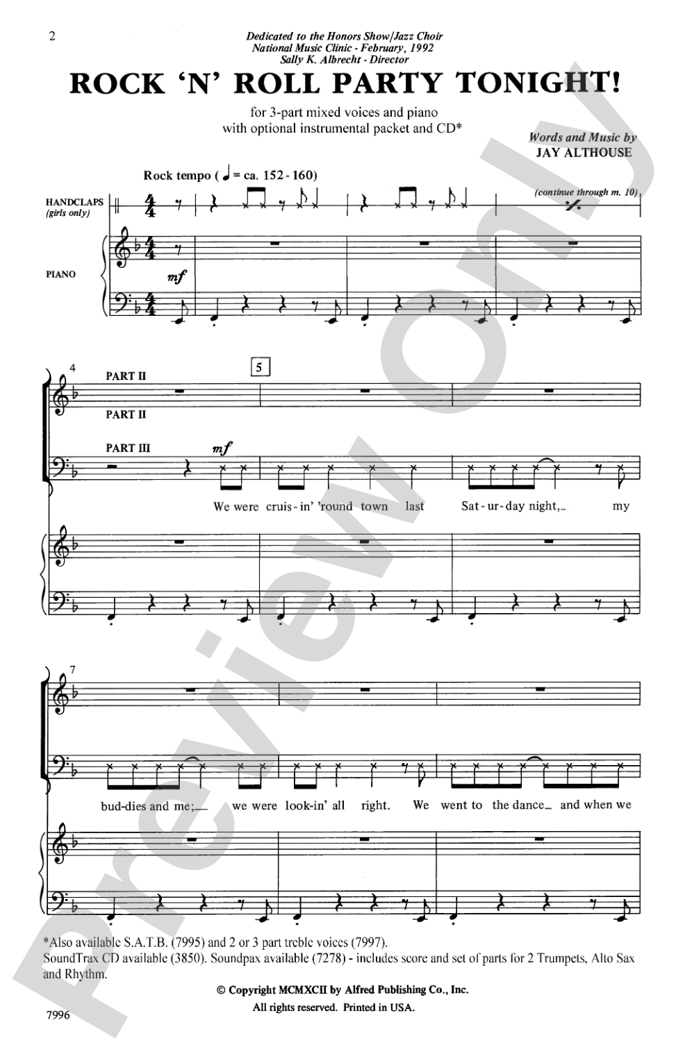 Rock 'n' Roll Party Tonight!: 3-Part Mixed Choral Octavo