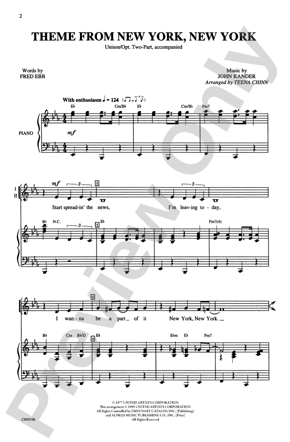 <I>New York, New York,</I> Theme from: Unison / Opt. 2-Part Choral Octavo