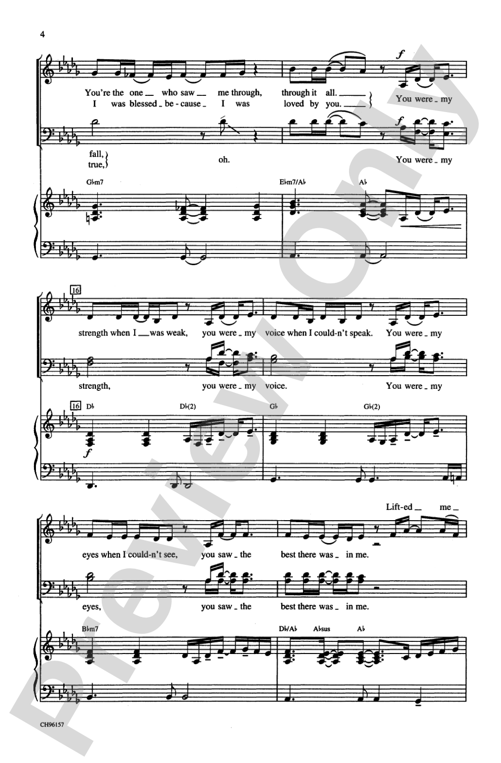 Because You Loved Me (Theme from <I>Up Close & Personal</I>): SATB Choral Octavo