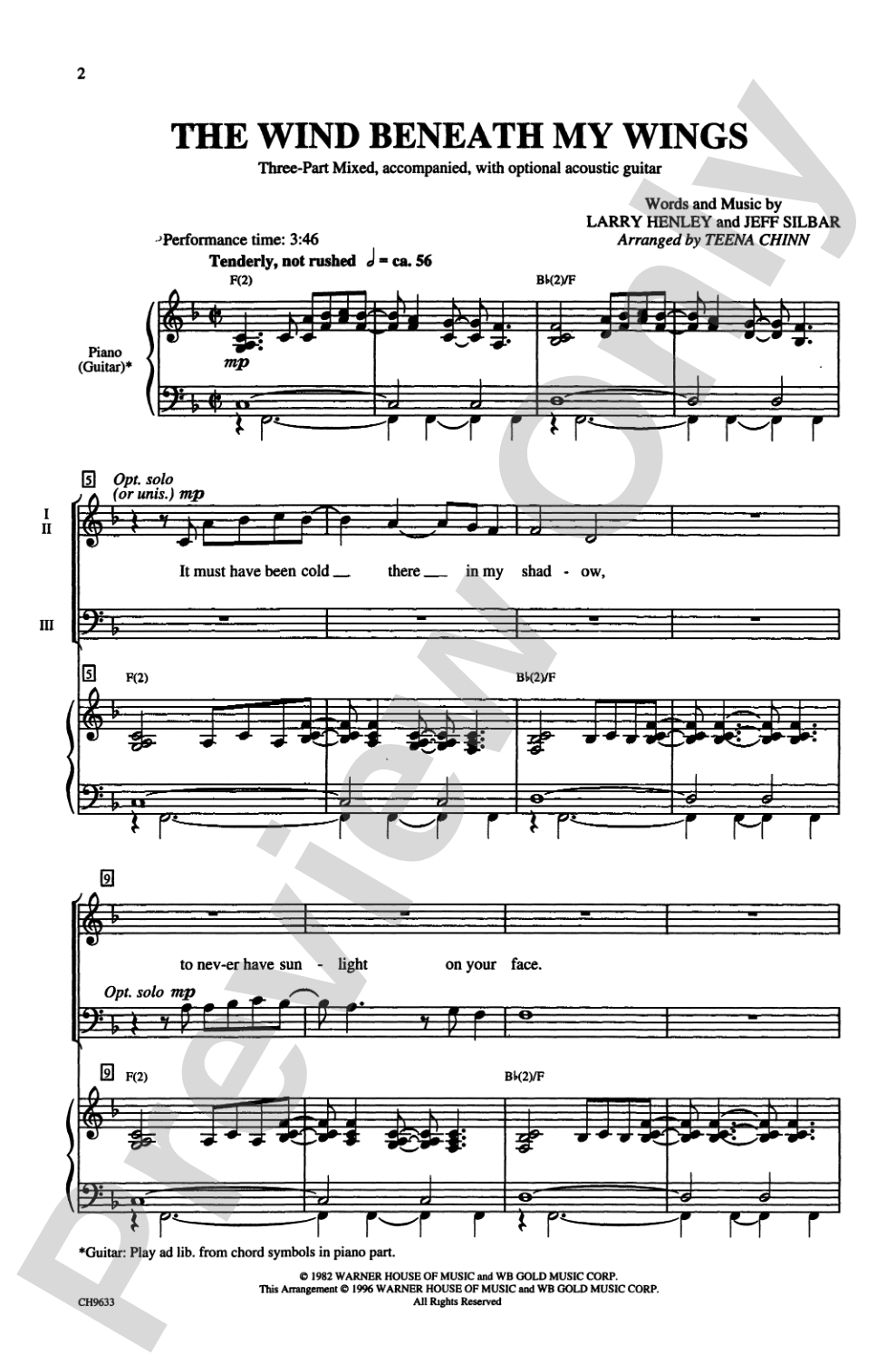 The Wind Beneath My Wings: 3-Part Mixed Choral Octavo