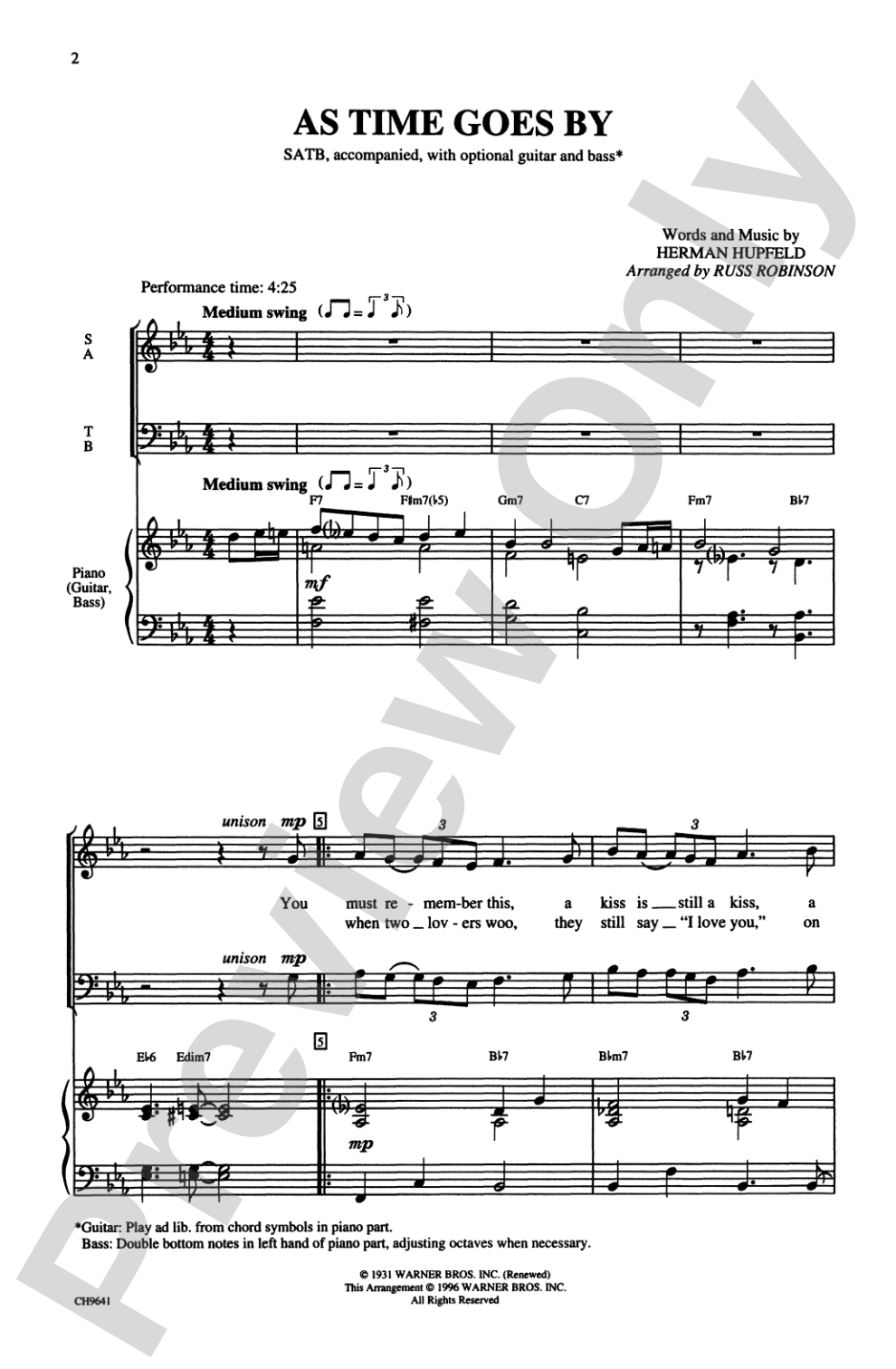 As Time Goes By: SATB Choral Octavo