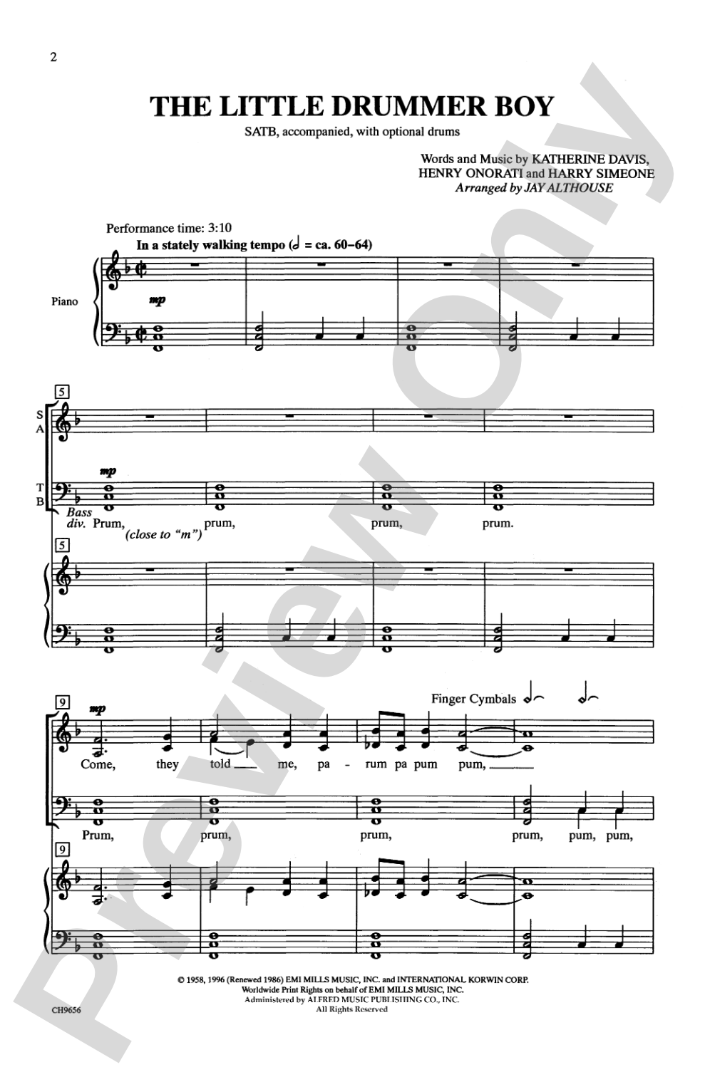 The Little Drummer Boy: SATB Choral Octavo