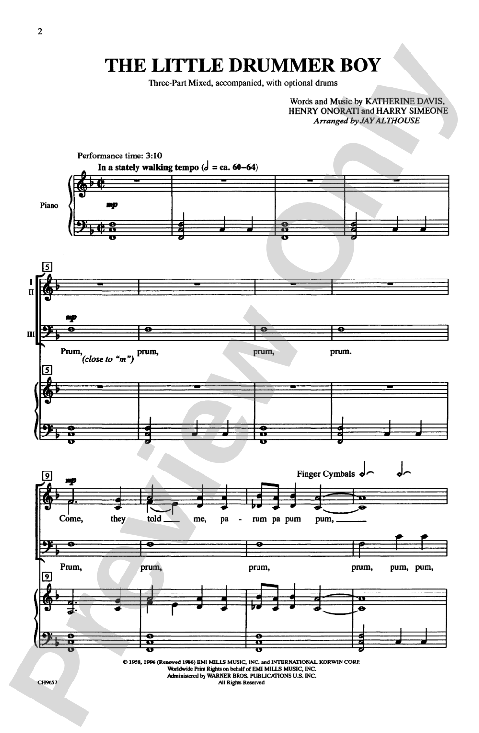 The Little Drummer Boy: 3-Part Mixed Choral Octavo