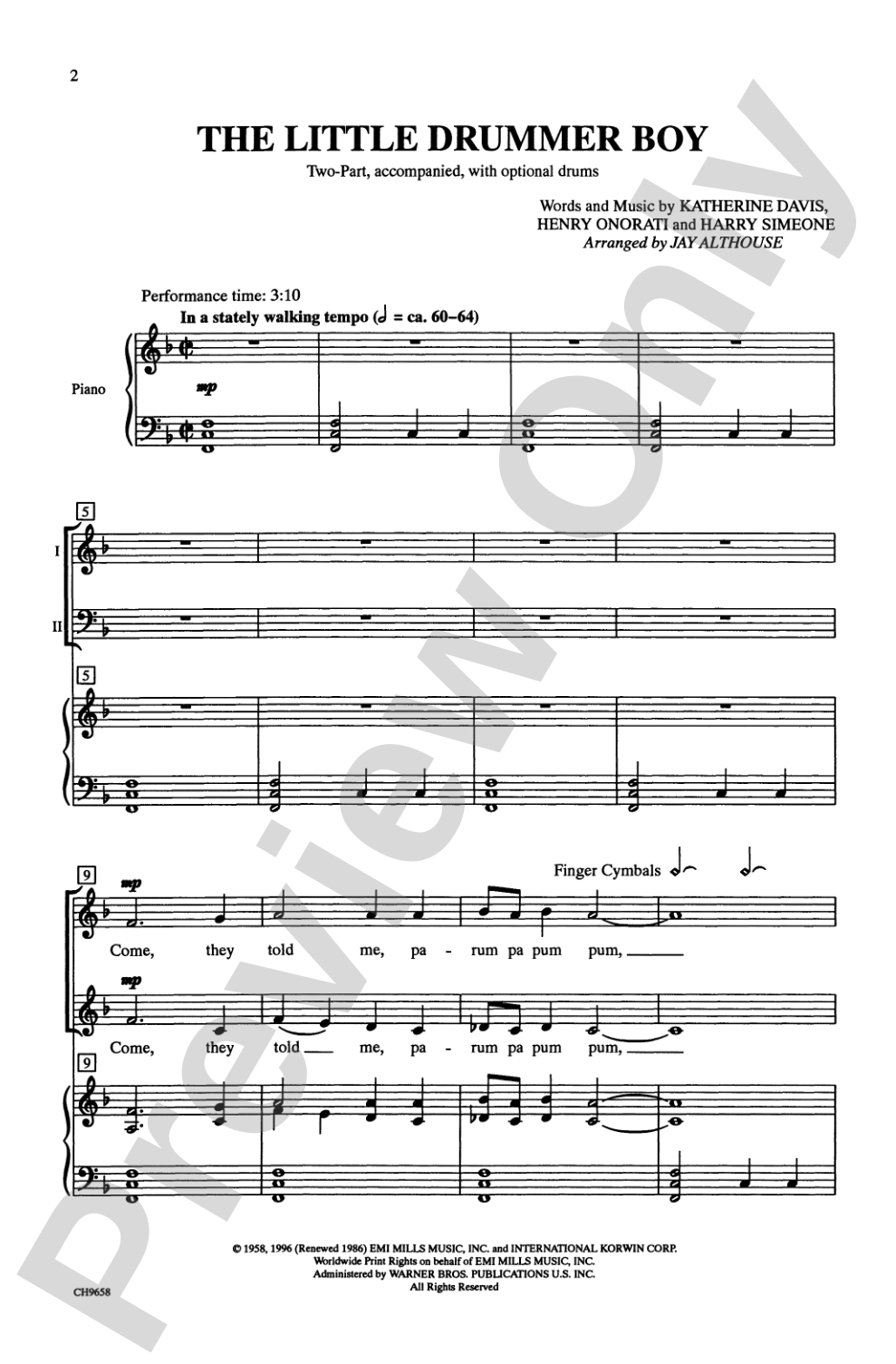 The Little Drummer Boy: 2-Part Choral Octavo