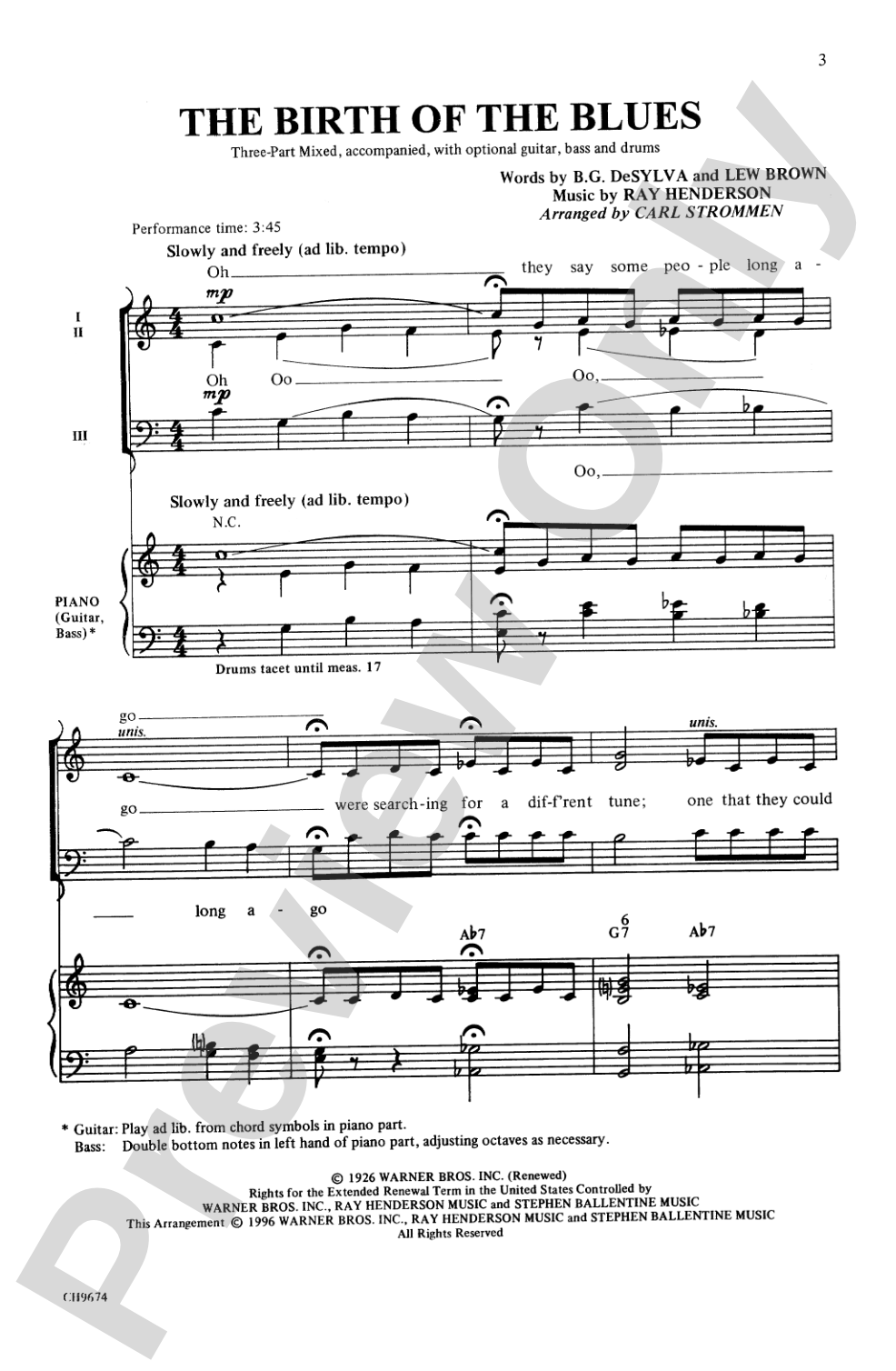 The Birth of the Blues: 3-Part Mixed Choral Octavo