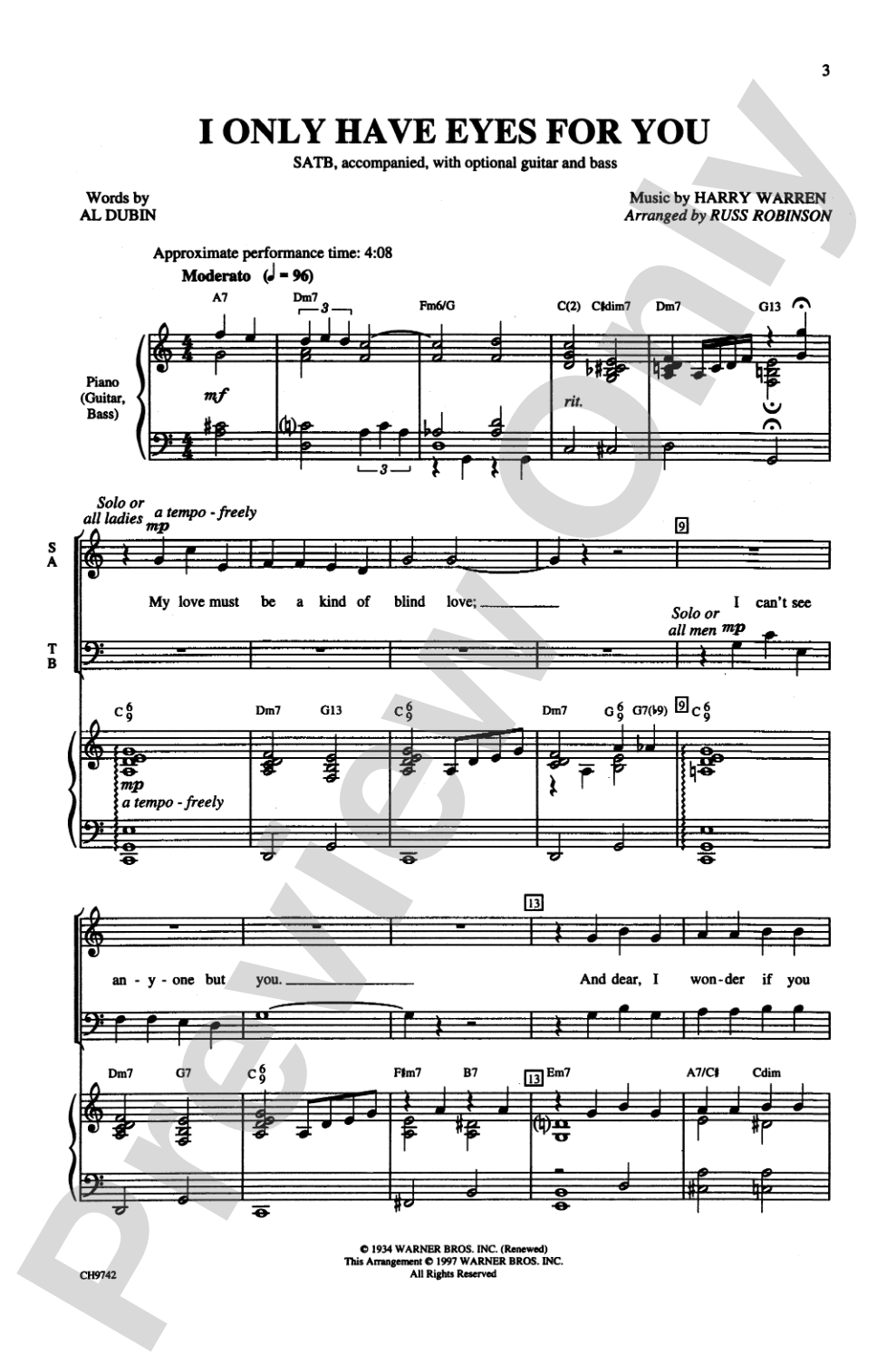 I Only Have Eyes for You: SATB Choral Octavo