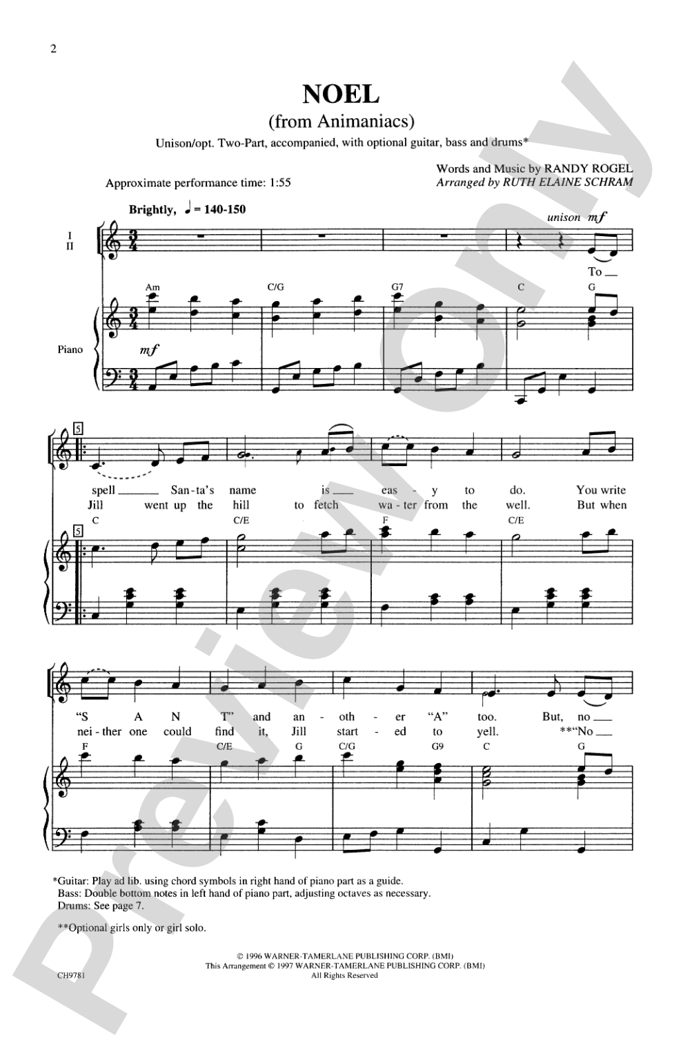Noel (from "Animaniacs"): 2-Part Choral Octavo