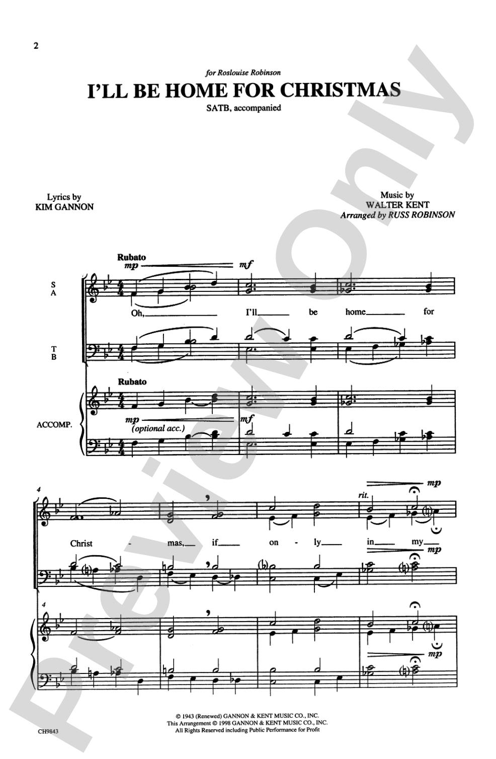 I'll Be Home for Christmas: SATB Choral Octavo