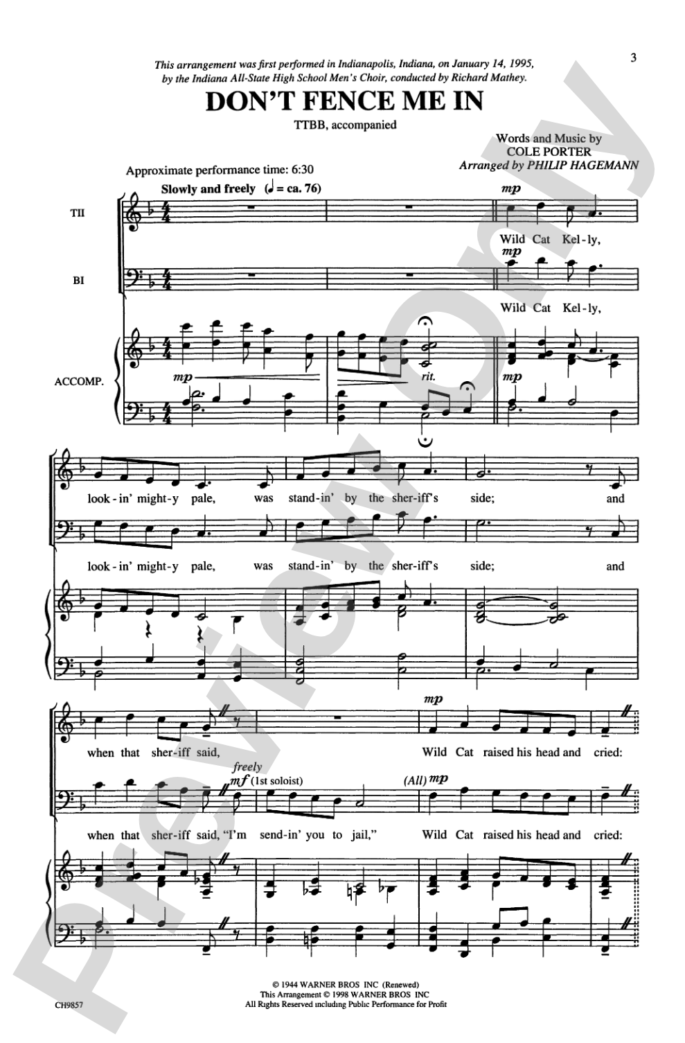 Don't Fence Me In: TTBB Choral Octavo