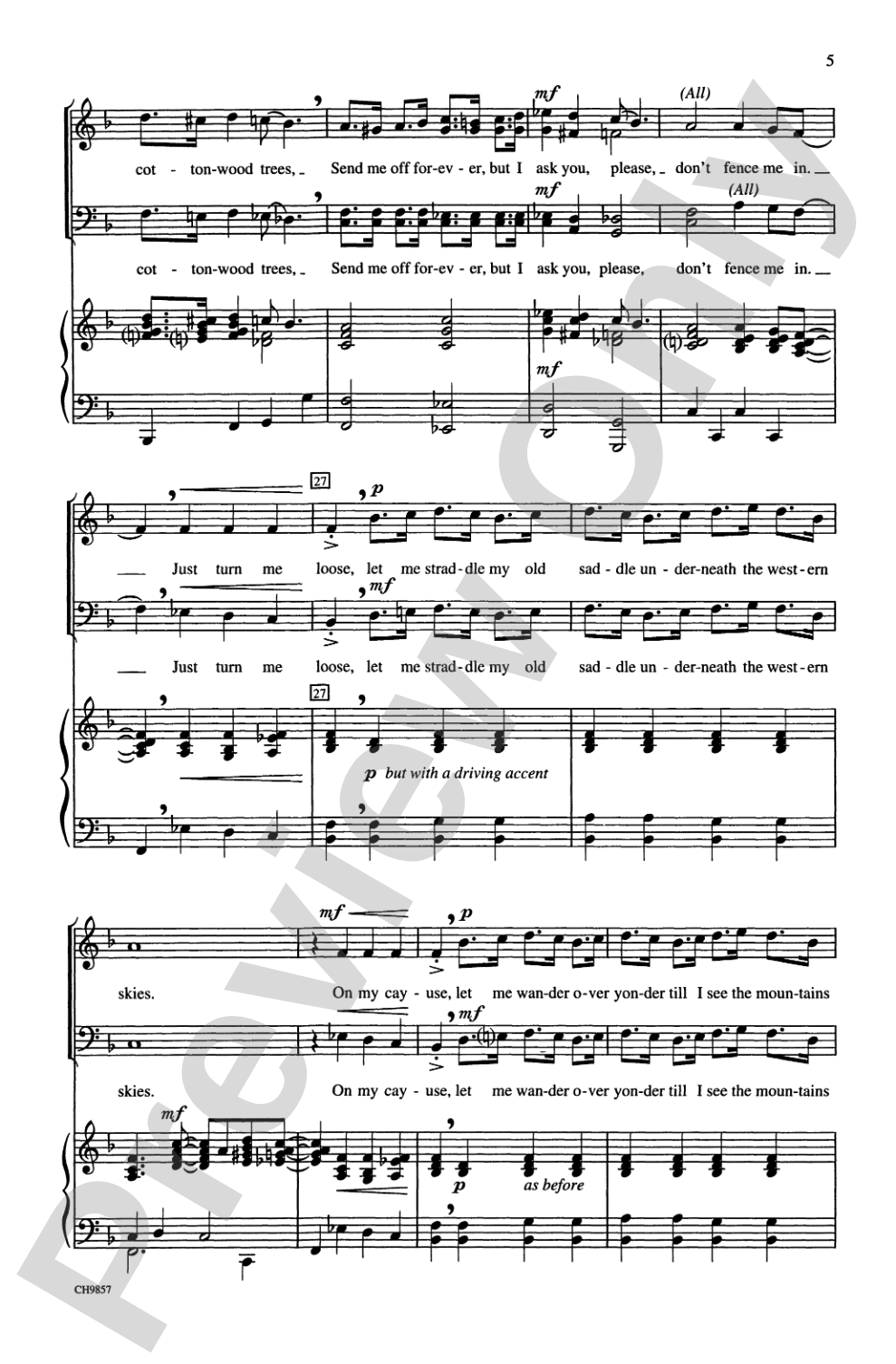 Don't Fence Me In: TTBB Choral Octavo