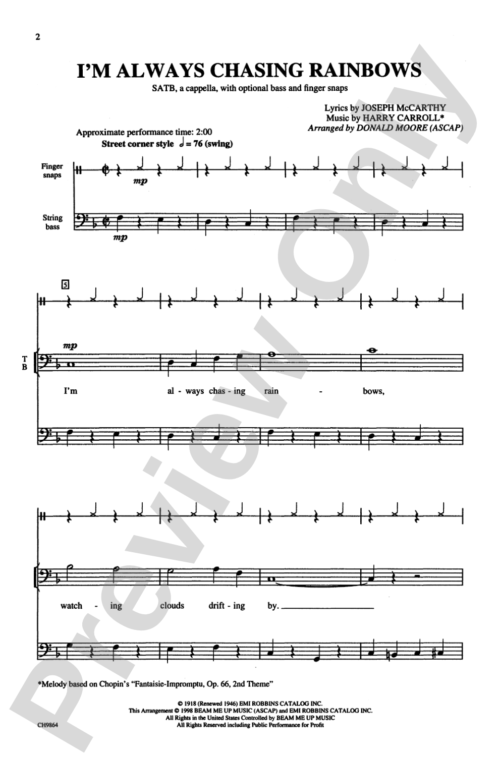 I'm Always Chasing Rainbows: SATB, <i>a cappella</i> Choral Octavo