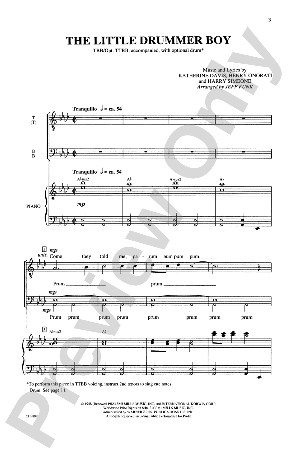 The Little Drummer Boy: TBB Choral Octavo