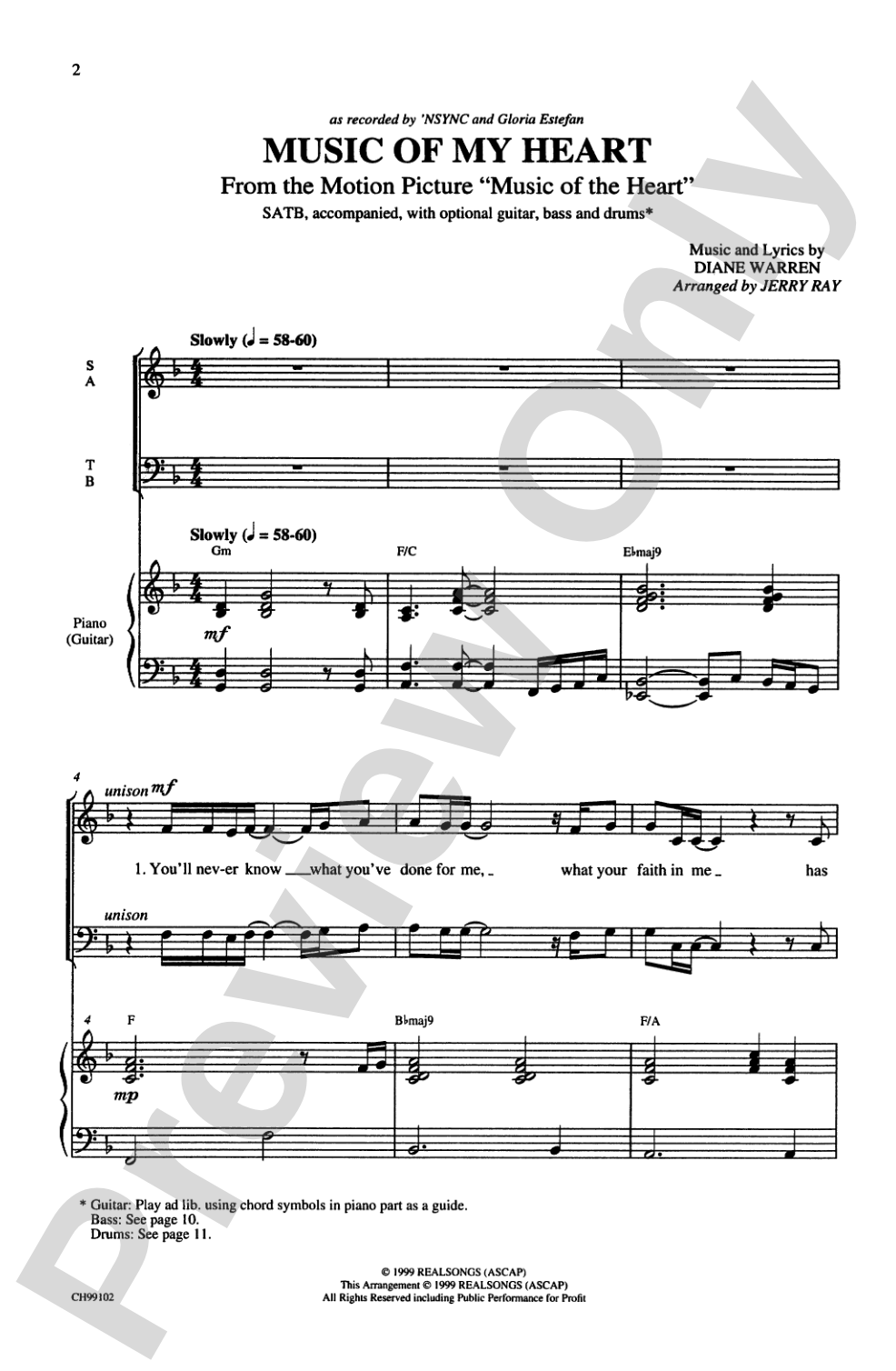 Music of My Heart (as Recorded by *NSYNC and Gloria Estefan): SATB Choral Octavo