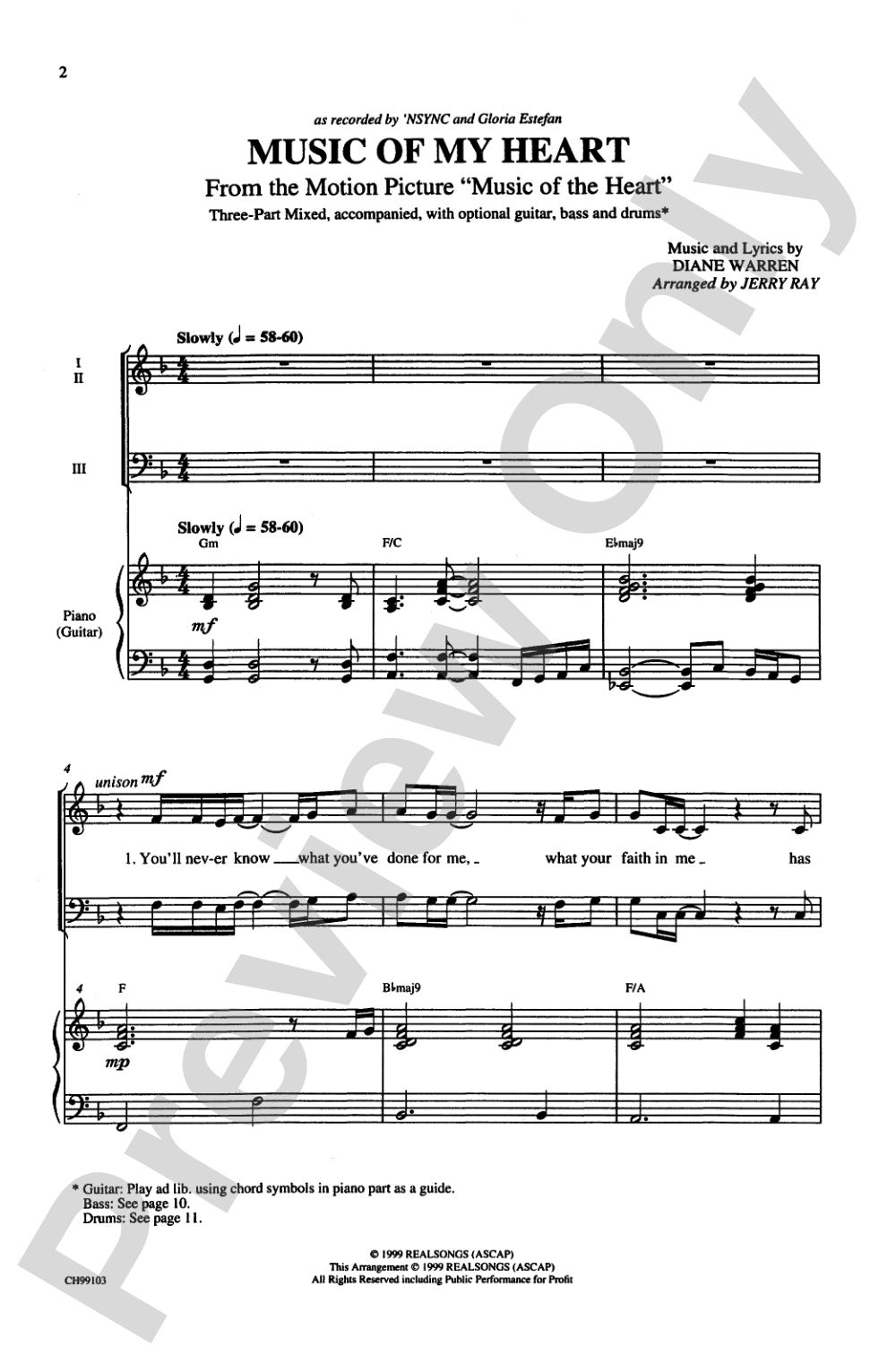 Music of My Heart (As Recorded by *NSYNC and Gloria Estefan): 3-Part Mixed Choral Octavo