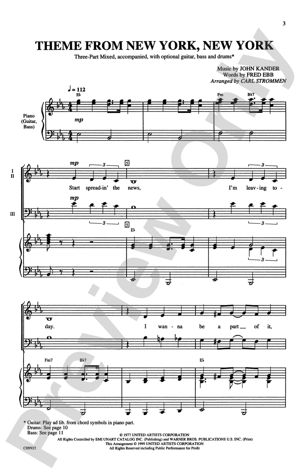 <I>New York, New York,</I> Theme from: 3-Part Mixed Choral Octavo