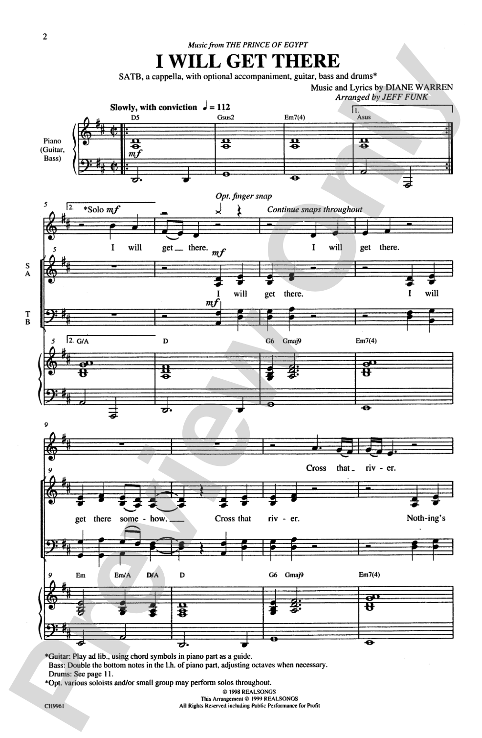 I Will Get There (from <I>The Prince of Egypt</I>): SATB Choral Octavo