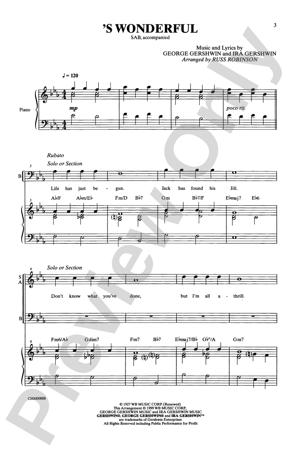 'S Wonderful: SAB Choral Octavo