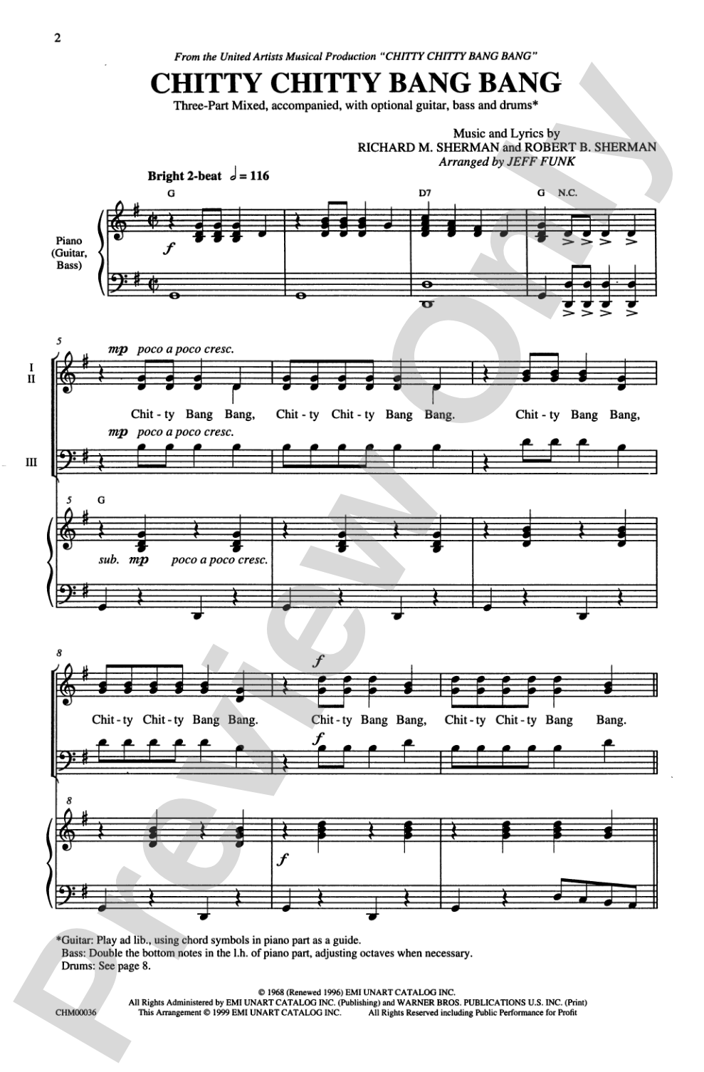 Chitty Chitty Bang Bang (from <I>Chitty Chitty Bang Bang</I>): 3-Part Mixed Choral Octavo