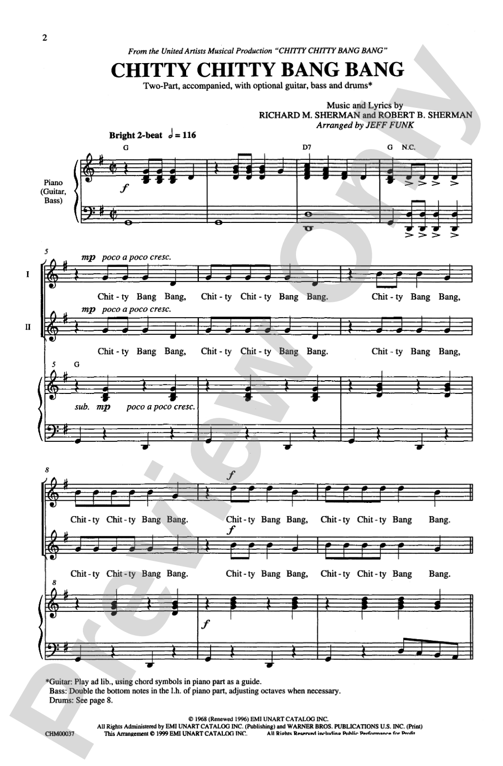 Chitty Chitty Bang Bang (from <I>Chitty Chitty Bang Bang</I>): 2-Part Choral Octavo