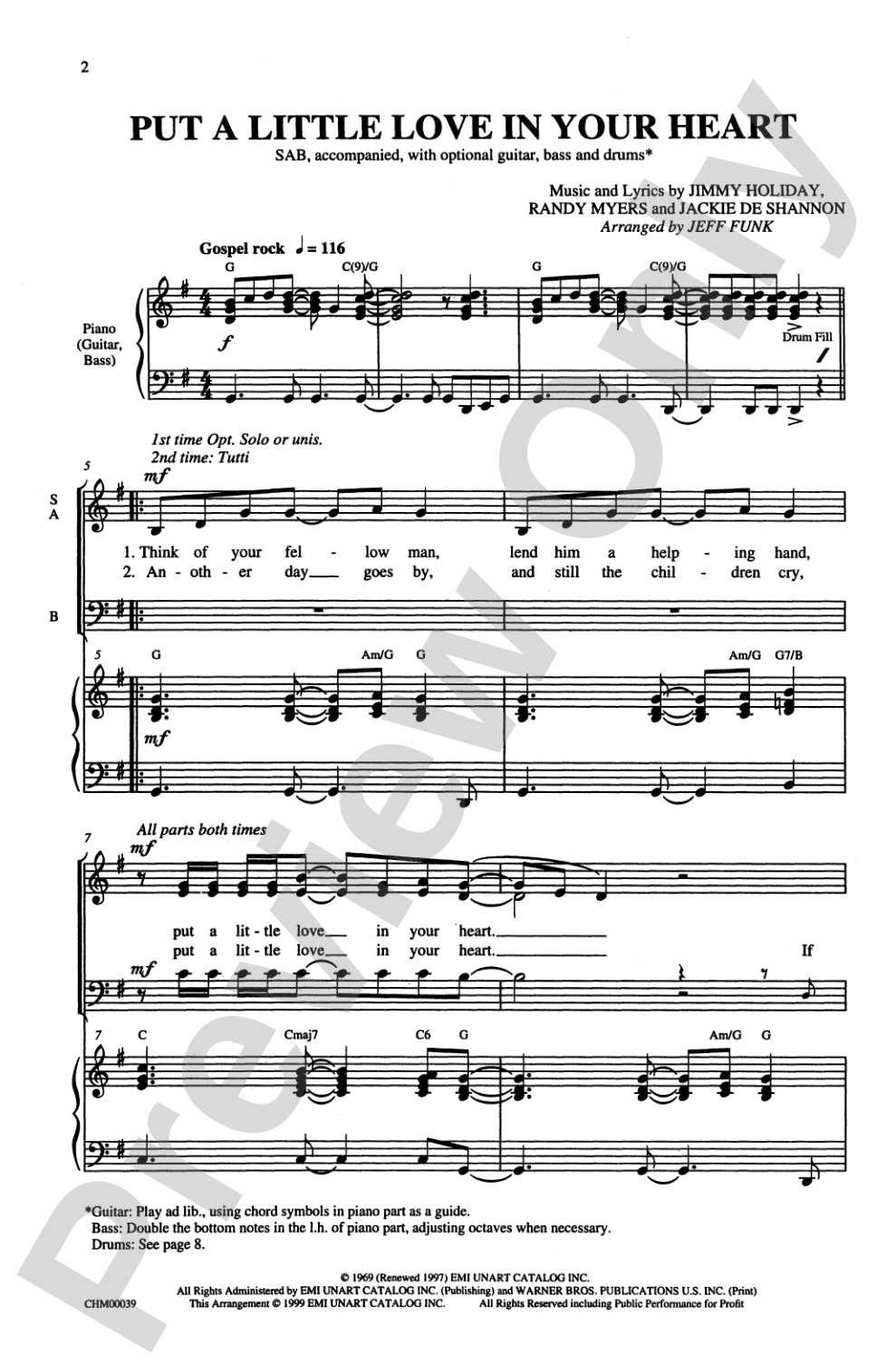 Put a Little Love in Your Heart: SAB Choral Octavo