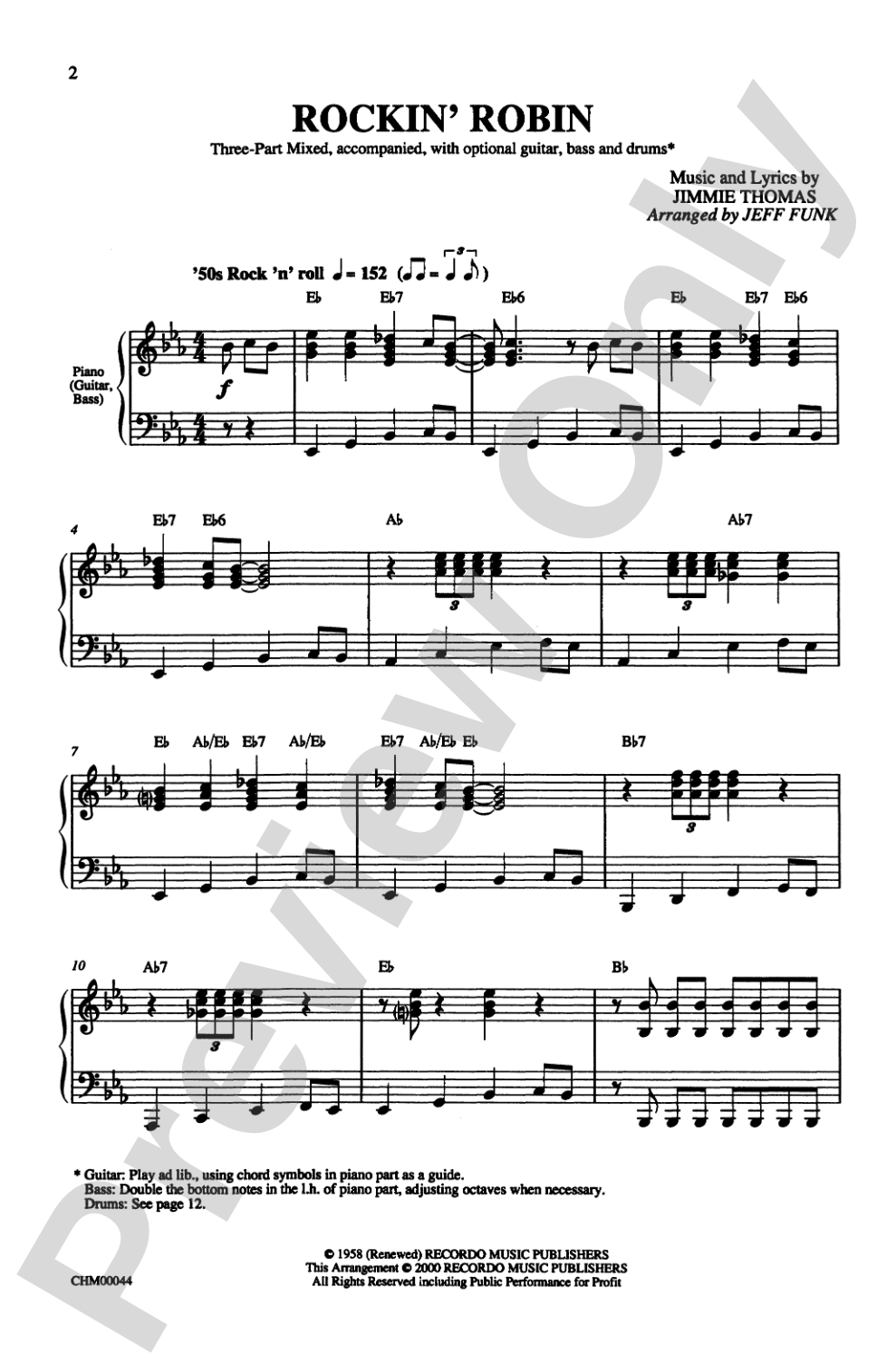 Rockin' Robin: 3-Part Mixed Choral Octavo